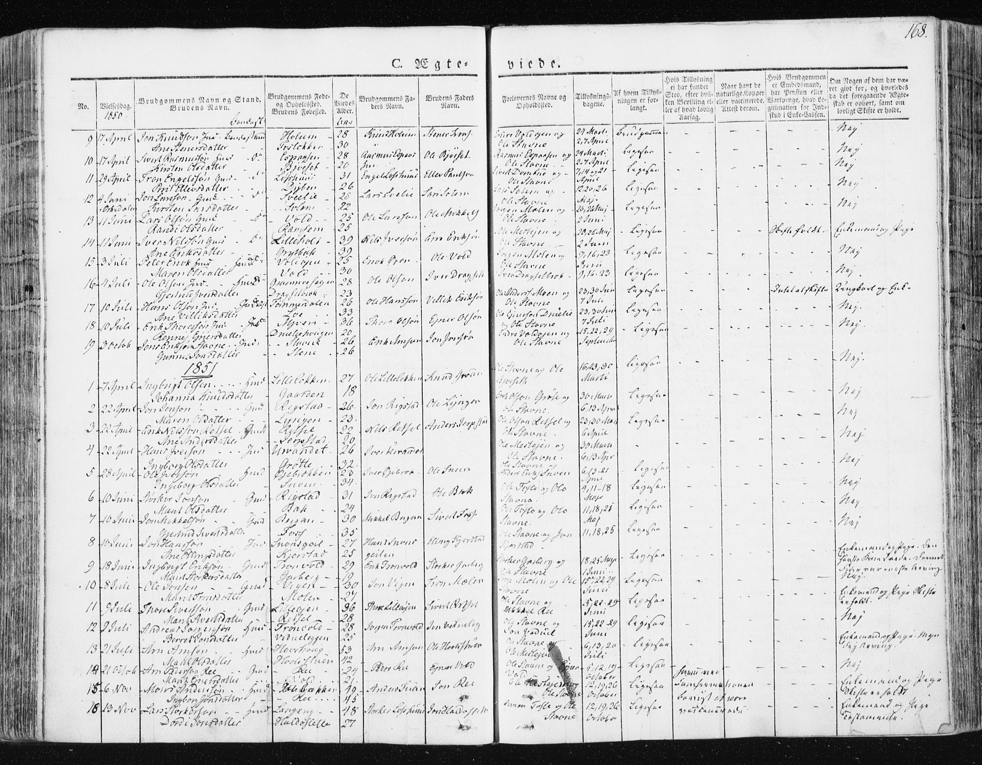 Ministerialprotokoller, klokkerbøker og fødselsregistre - Sør-Trøndelag, SAT/A-1456/672/L0855: Parish register (official) no. 672A07, 1829-1860, p. 168