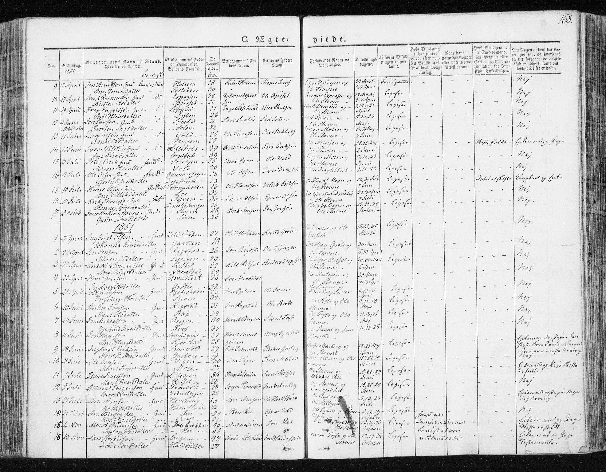 Ministerialprotokoller, klokkerbøker og fødselsregistre - Sør-Trøndelag, AV/SAT-A-1456/672/L0855: Parish register (official) no. 672A07, 1829-1860, p. 168