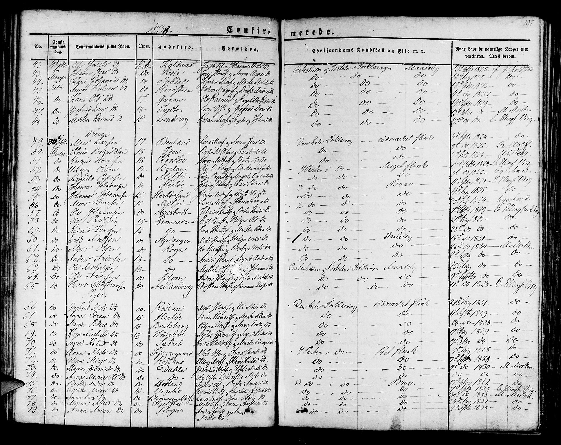 Manger sokneprestembete, SAB/A-76801/H/Haa: Parish register (official) no. A 4, 1824-1838, p. 197
