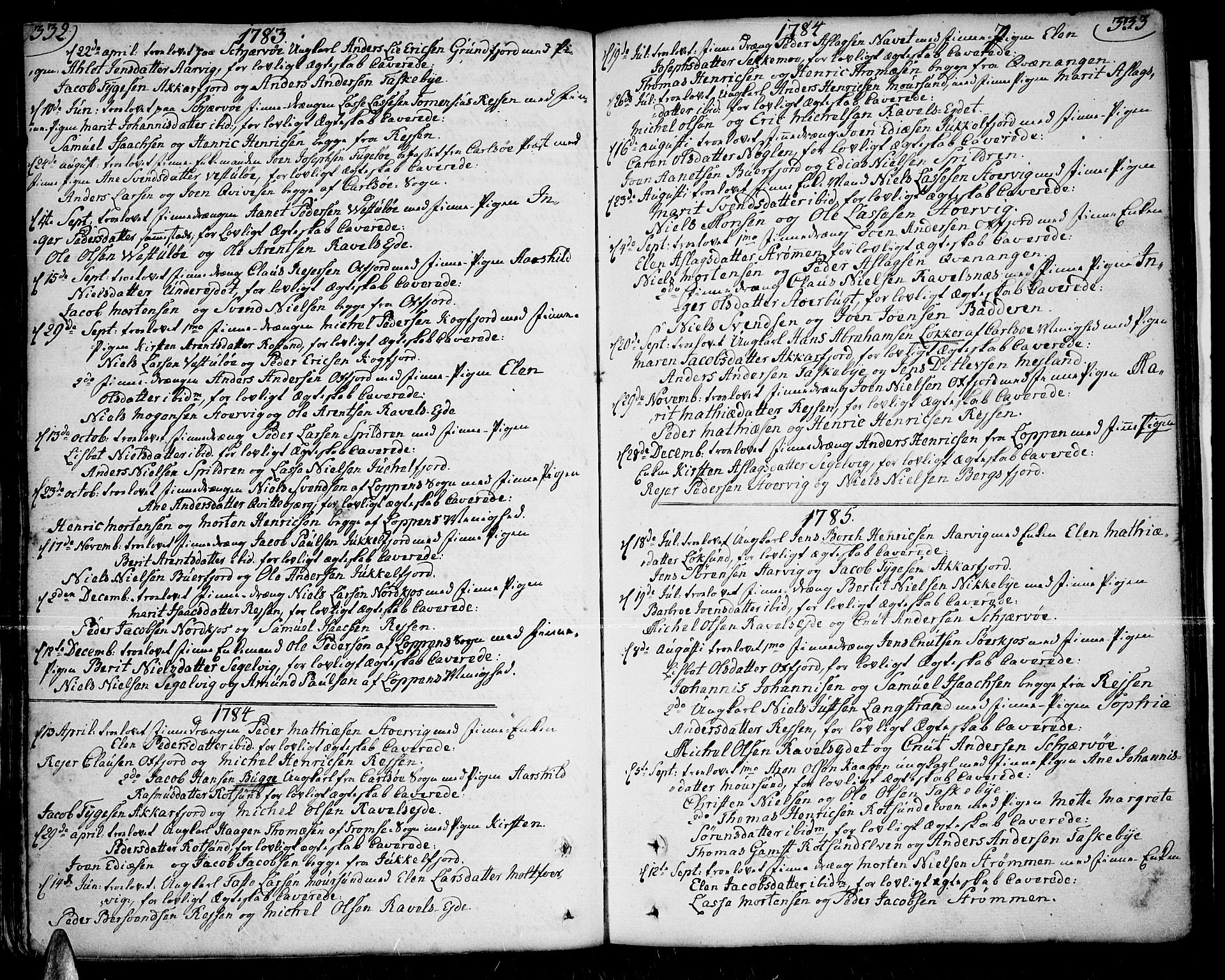 Skjervøy sokneprestkontor, SATØ/S-1300/H/Ha/Haa/L0002kirke: Parish register (official) no. 2, 1781-1817, p. 332-333