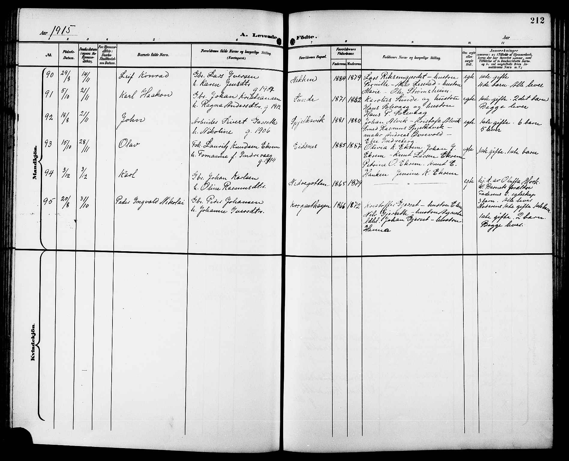 Ministerialprotokoller, klokkerbøker og fødselsregistre - Møre og Romsdal, AV/SAT-A-1454/528/L0432: Parish register (copy) no. 528C13, 1898-1918, p. 212