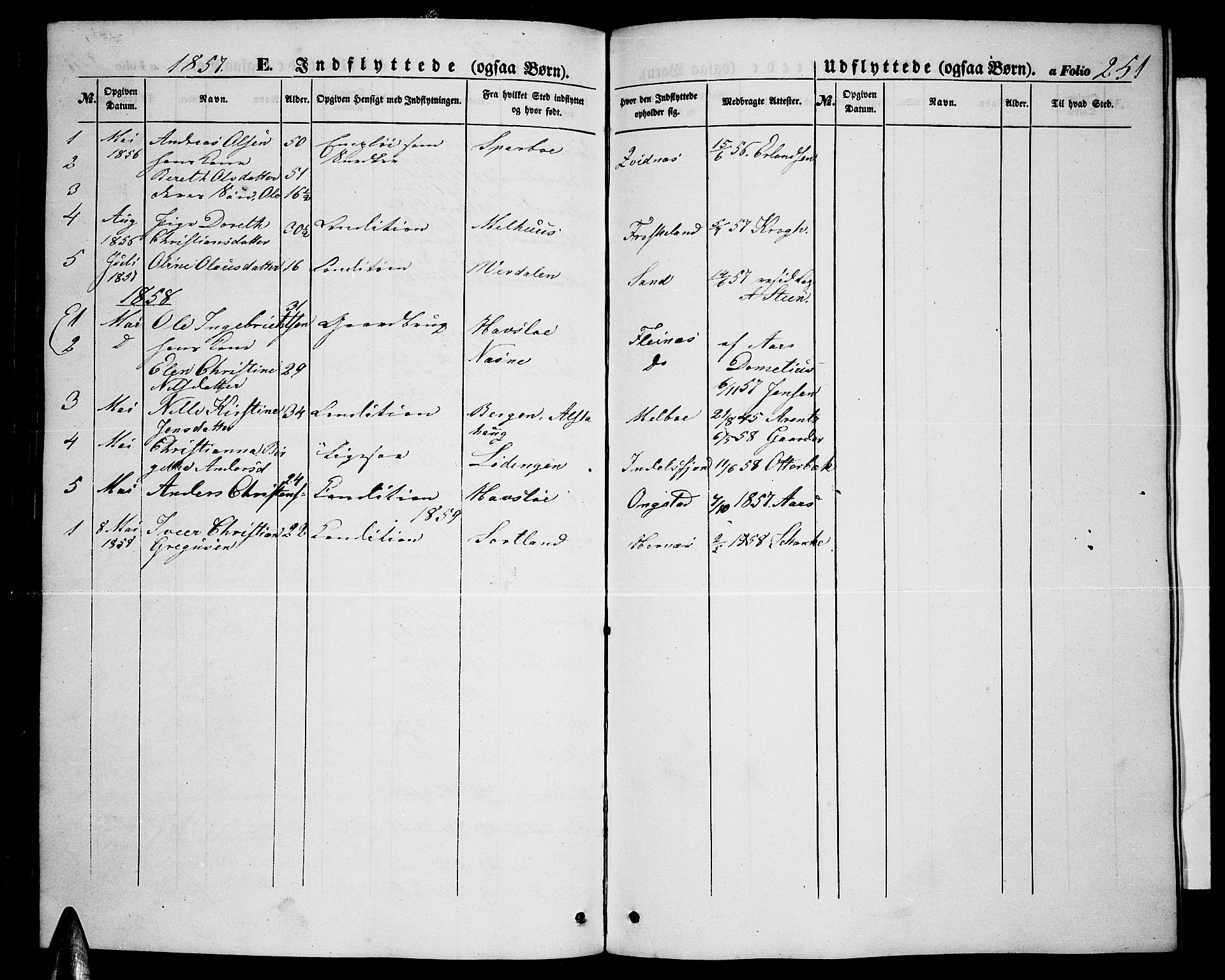 Ministerialprotokoller, klokkerbøker og fødselsregistre - Nordland, AV/SAT-A-1459/888/L1265: Parish register (copy) no. 888C03, 1850-1863, p. 251