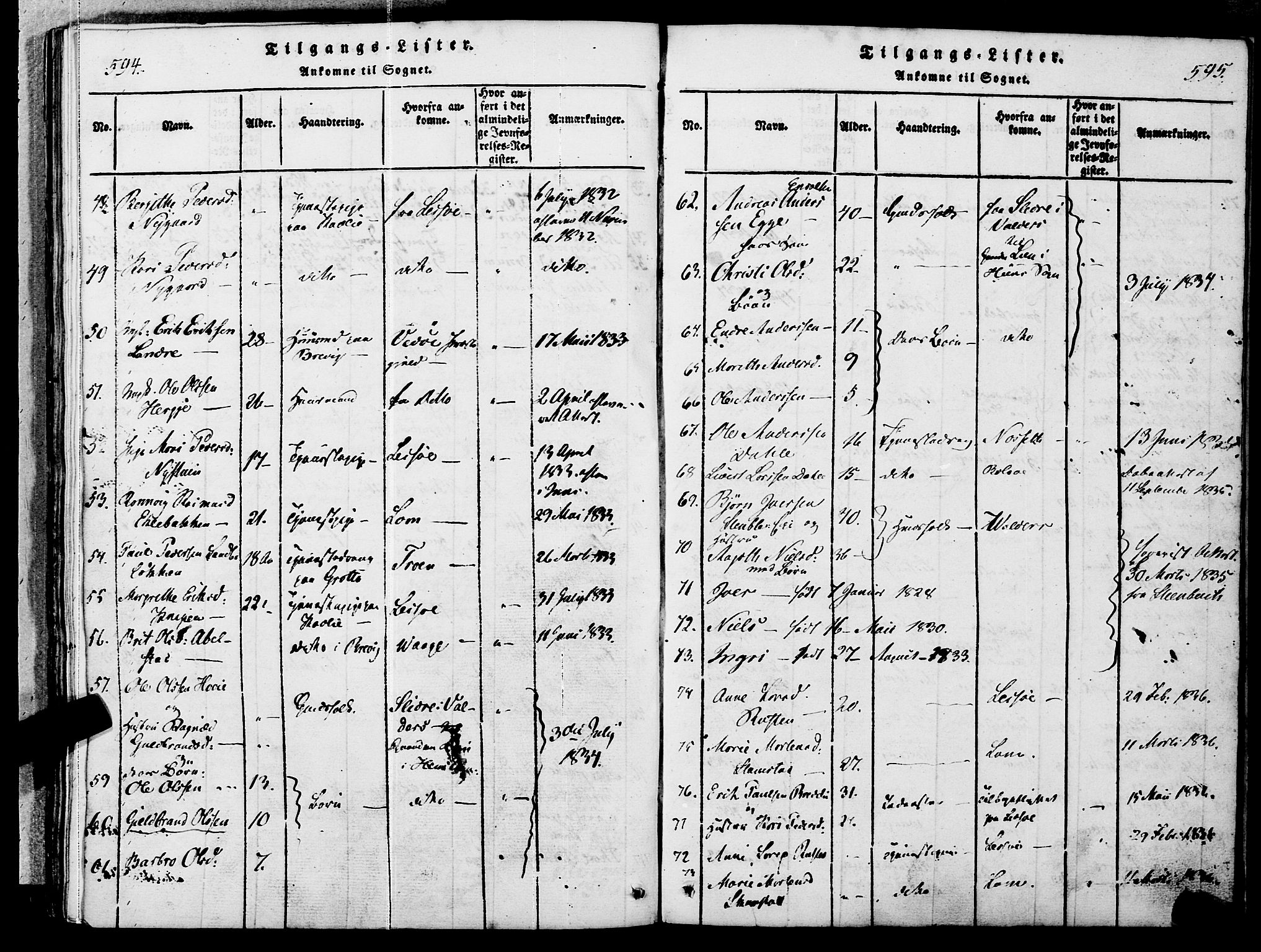 Ministerialprotokoller, klokkerbøker og fødselsregistre - Møre og Romsdal, SAT/A-1454/545/L0585: Parish register (official) no. 545A01, 1818-1853, p. 594-595