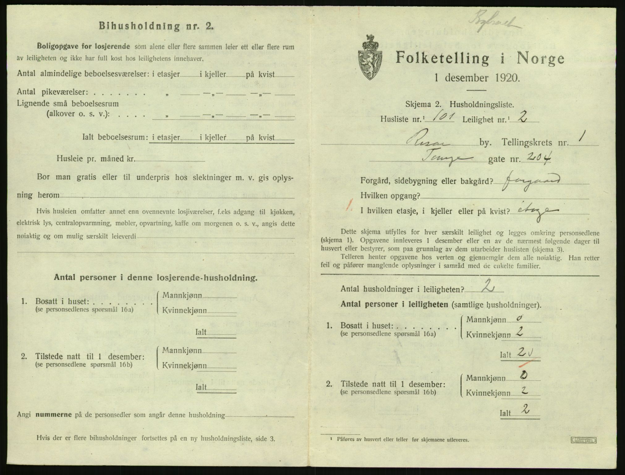 SAK, 1920 census for Risør, 1920, p. 1593