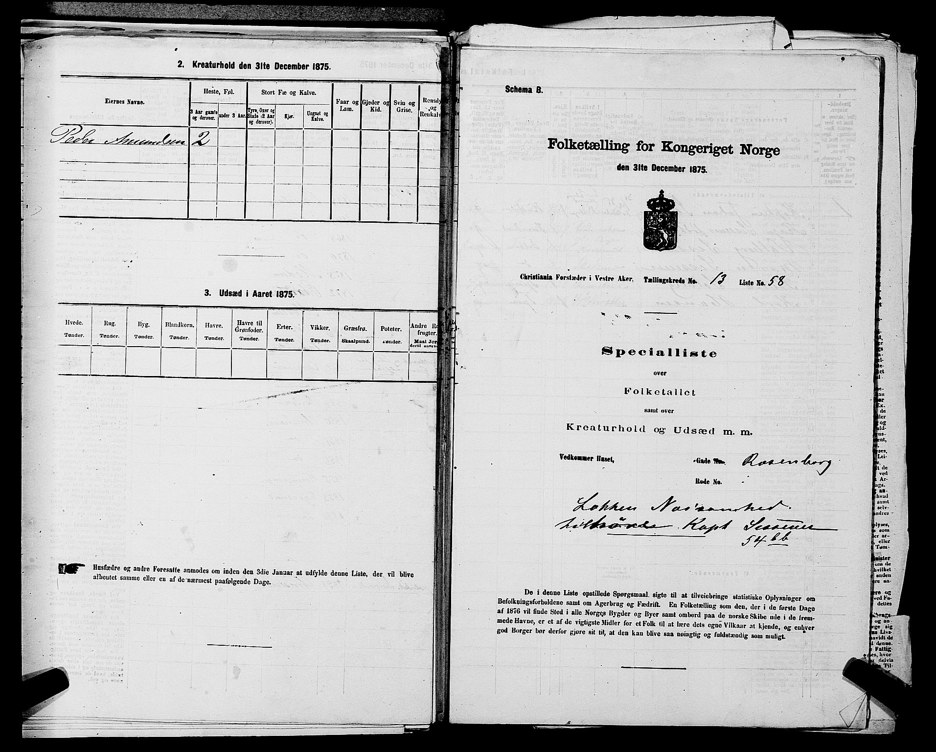 RA, 1875 census for 0218aP Vestre Aker, 1875, p. 2226