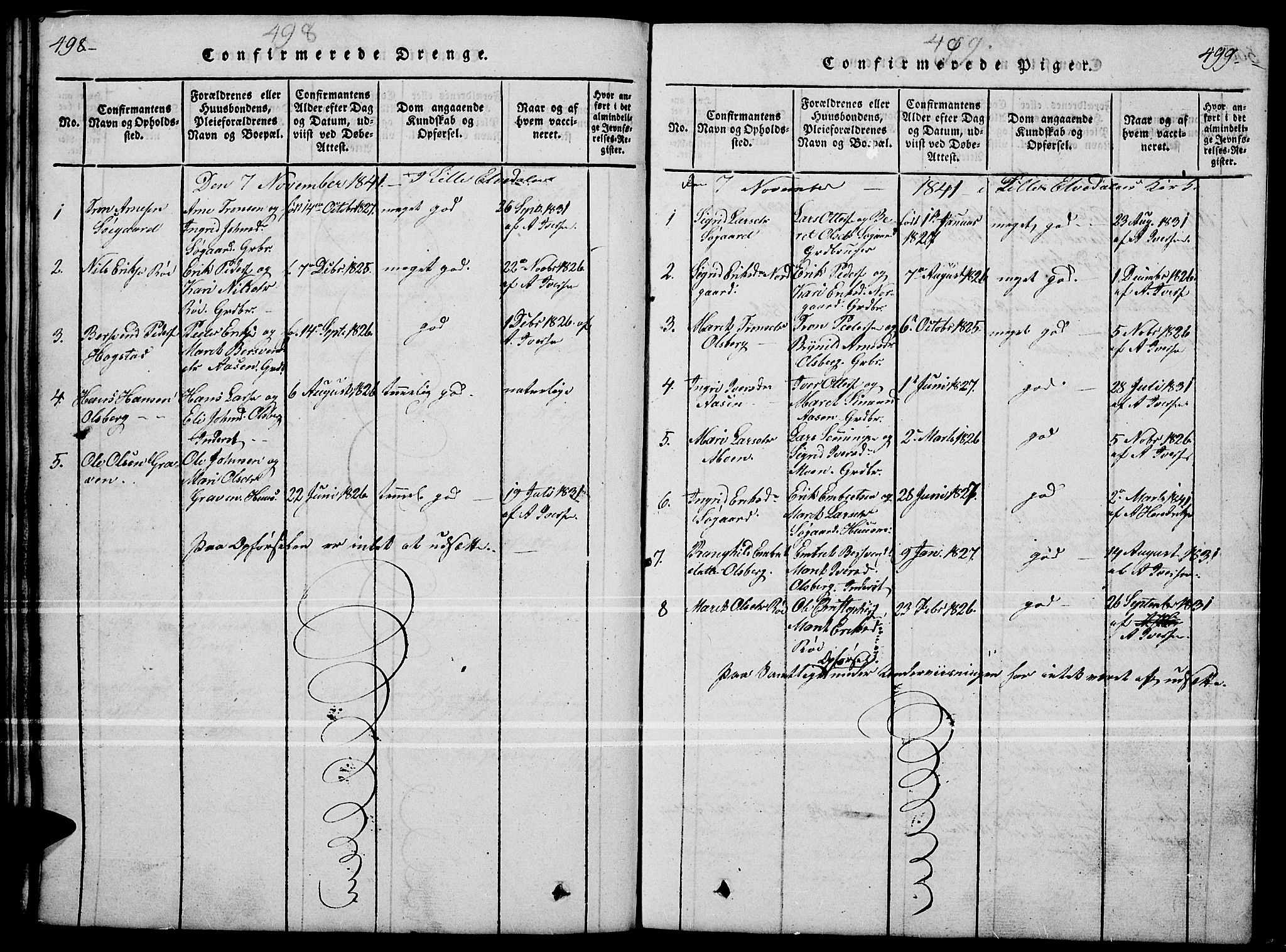 Tynset prestekontor, SAH/PREST-058/H/Ha/Hab/L0004: Parish register (copy) no. 4, 1814-1879, p. 498-499