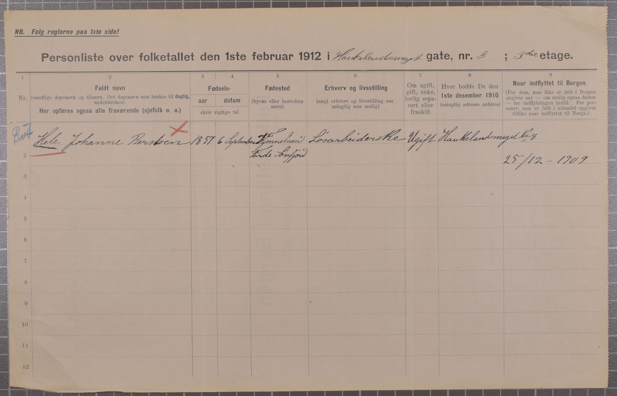 SAB, Municipal Census 1912 for Bergen, 1912, p. 1854