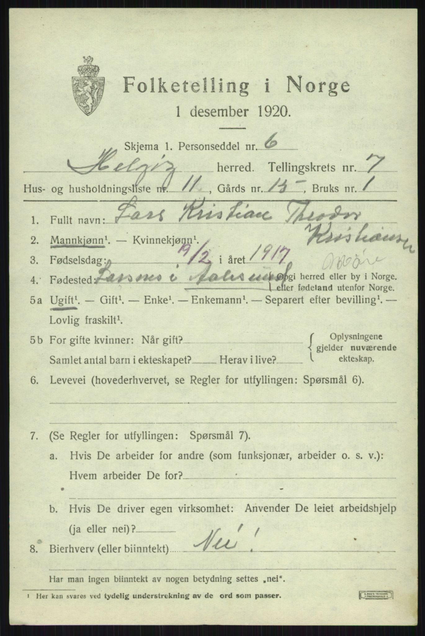 SATØ, 1920 census for Helgøy, 1920, p. 2681