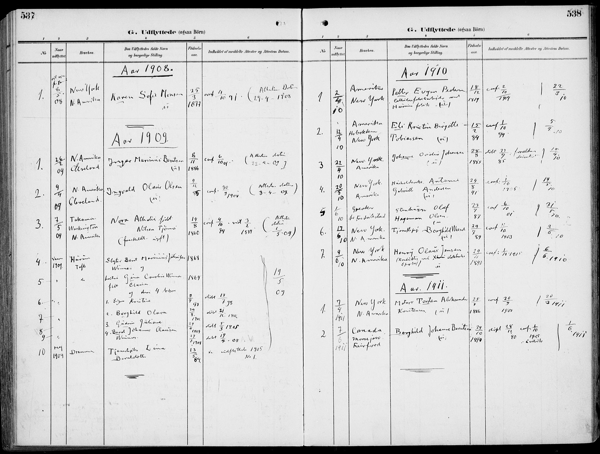 Strømm kirkebøker, AV/SAKO-A-322/F/Fb/L0002: Parish register (official) no. II 2, 1900-1919, p. 537-538