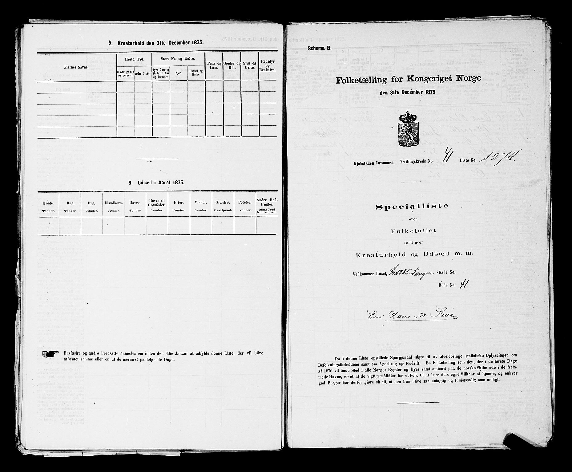 SAKO, 1875 census for 0602 Drammen, 1875, p. 3483