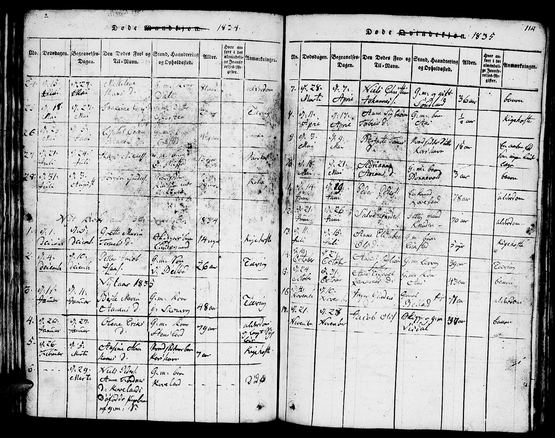 Lyngdal sokneprestkontor, SAK/1111-0029/F/Fb/Fba/L0001: Parish register (copy) no. B 1, 1816-1876, p. 114
