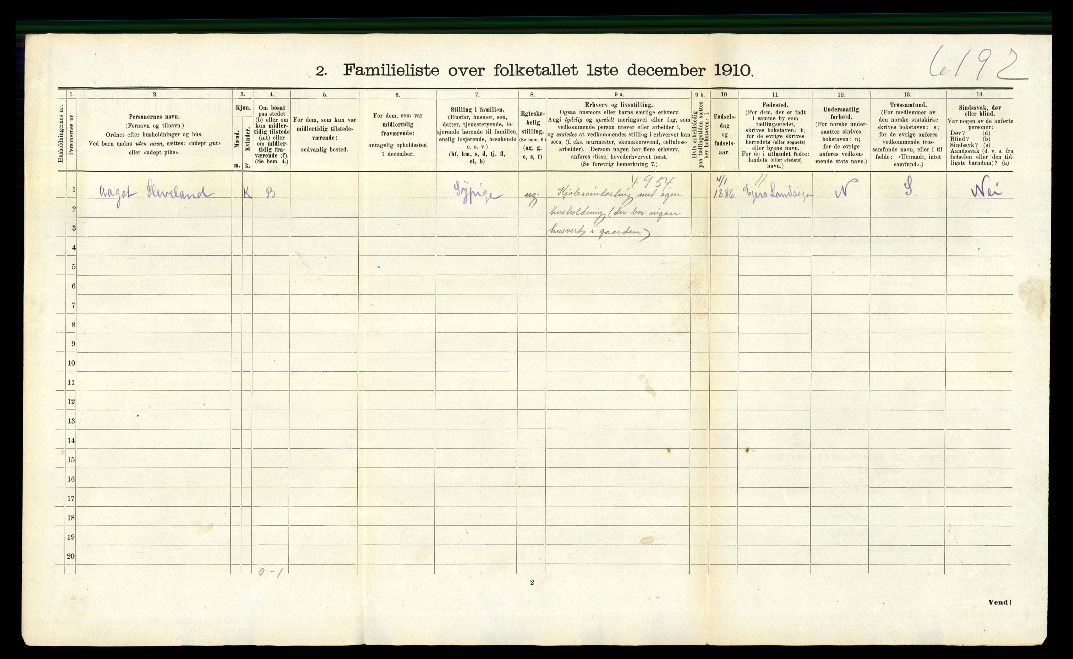 RA, 1910 census for Egersund, 1910, p. 1452