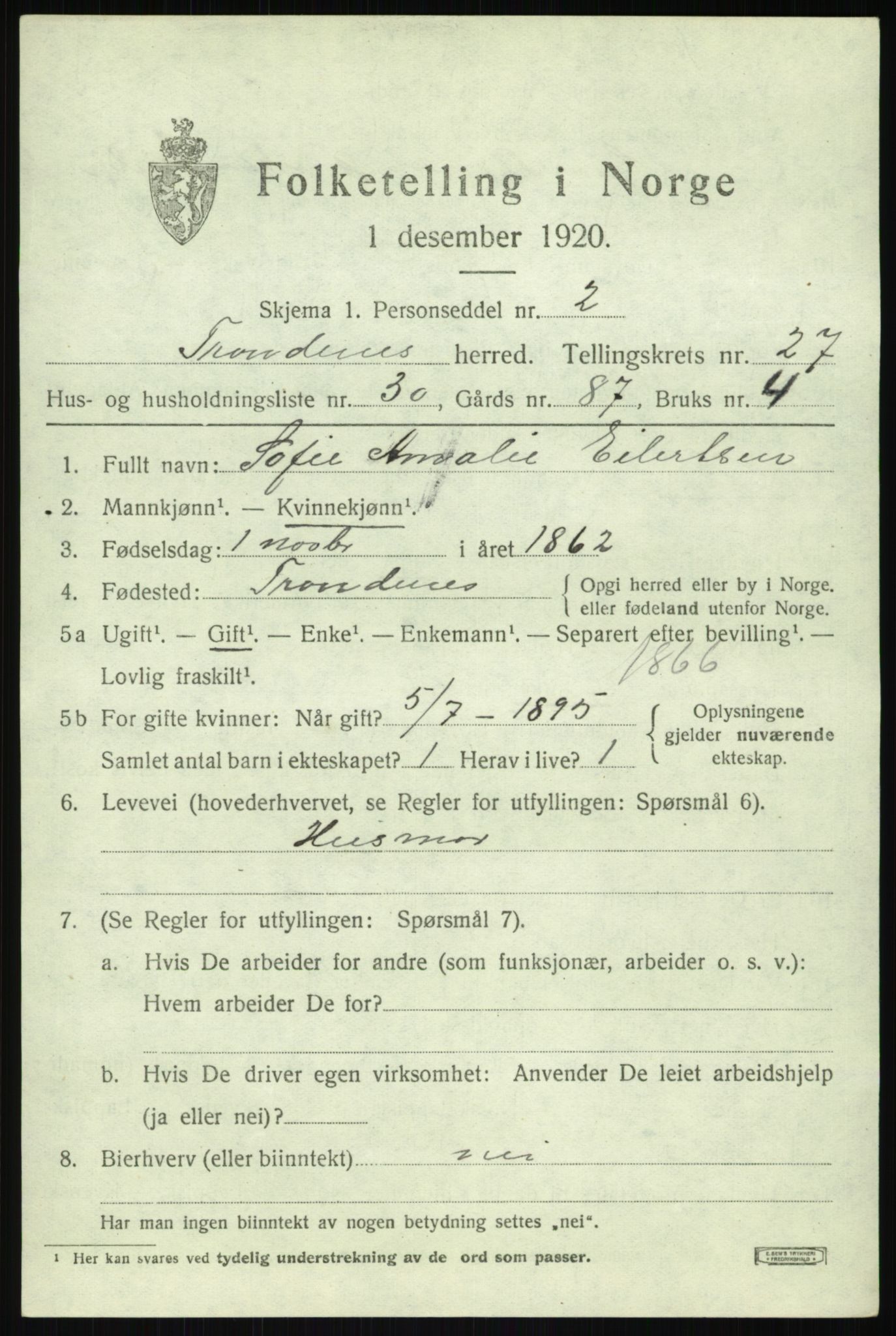 SATØ, 1920 census for Trondenes, 1920, p. 19806