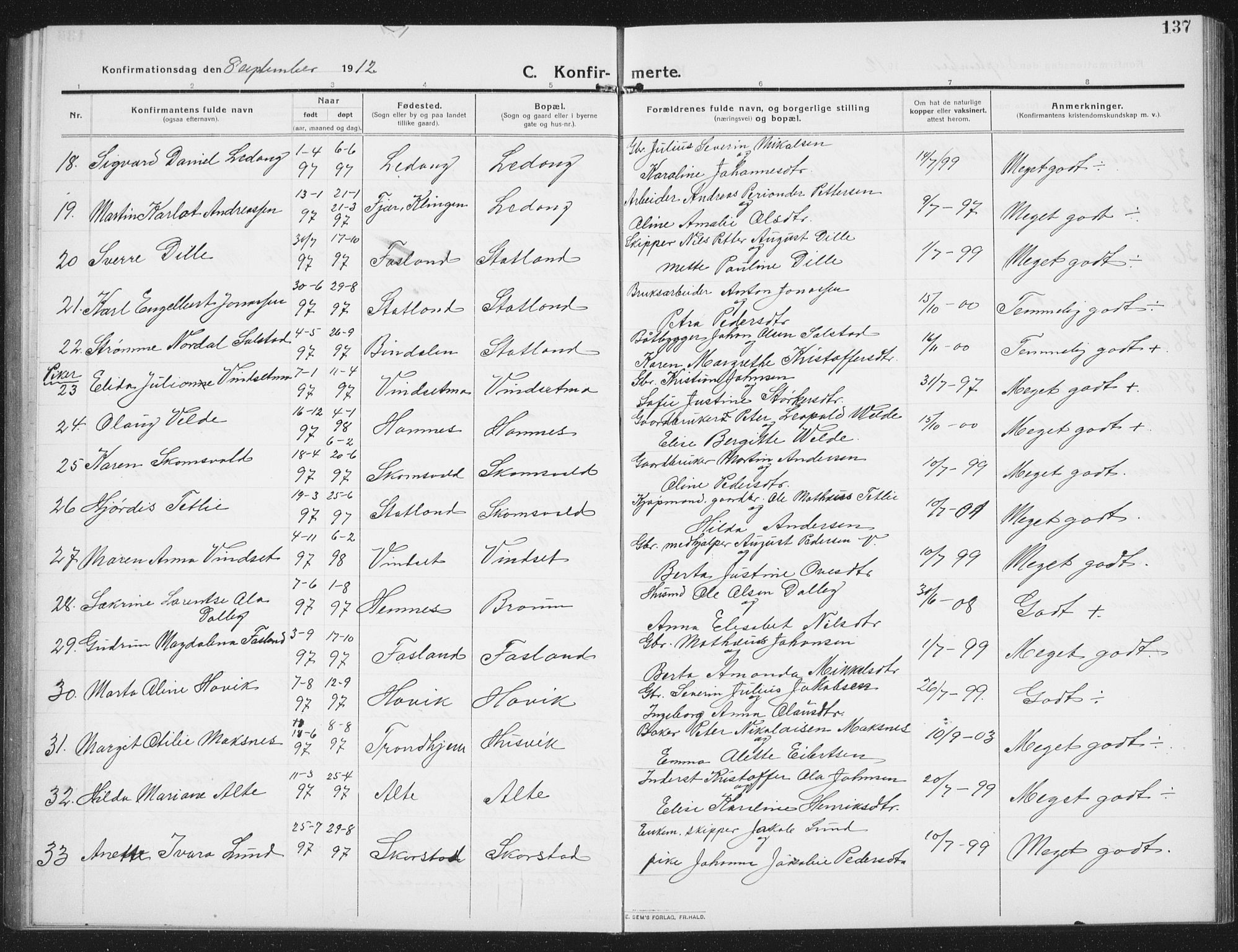 Ministerialprotokoller, klokkerbøker og fødselsregistre - Nord-Trøndelag, SAT/A-1458/774/L0630: Parish register (copy) no. 774C01, 1910-1934, p. 137