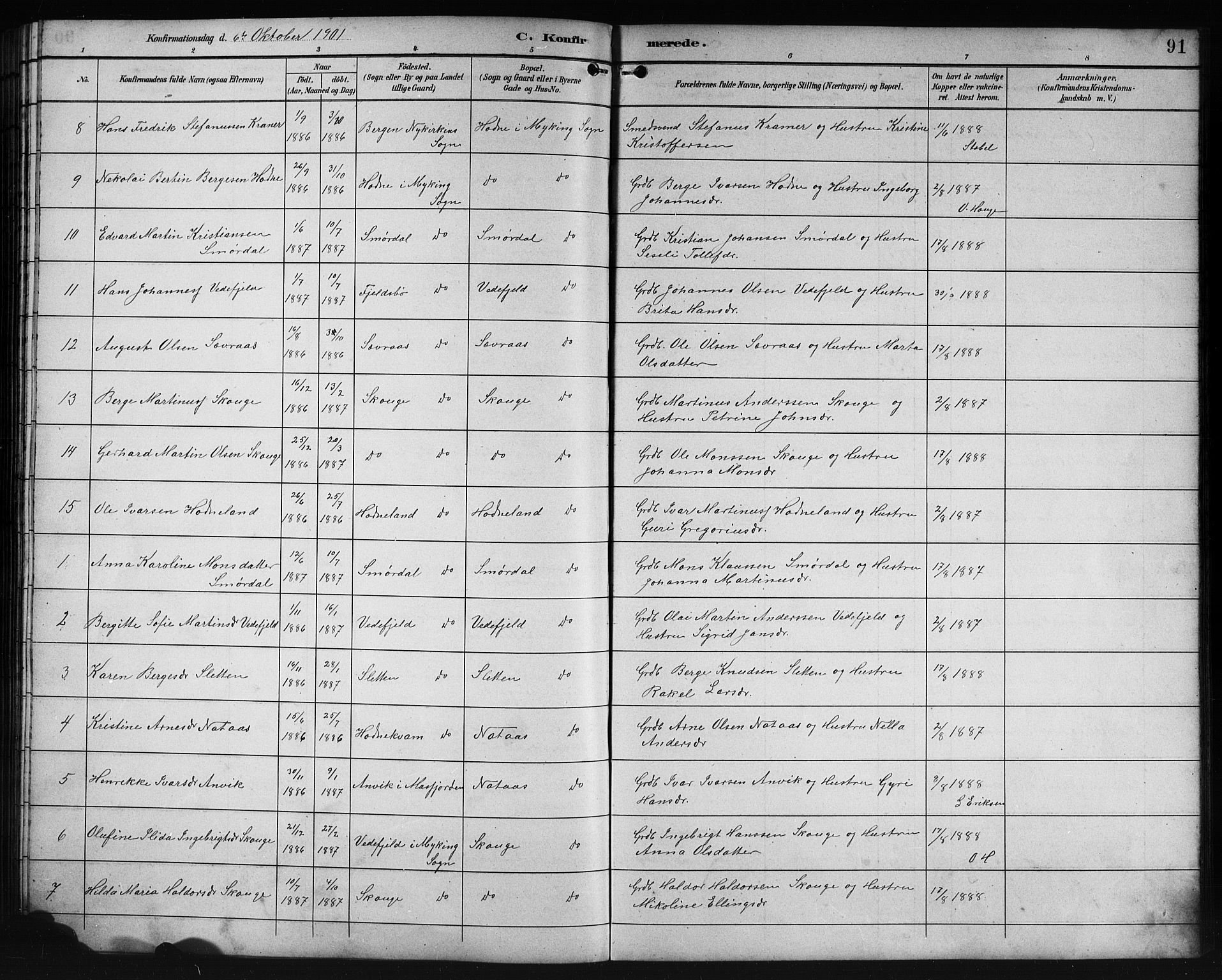 Lindås Sokneprestembete, AV/SAB-A-76701/H/Hab/Habe/L0003: Parish register (copy) no. E 3, 1892-1905, p. 91