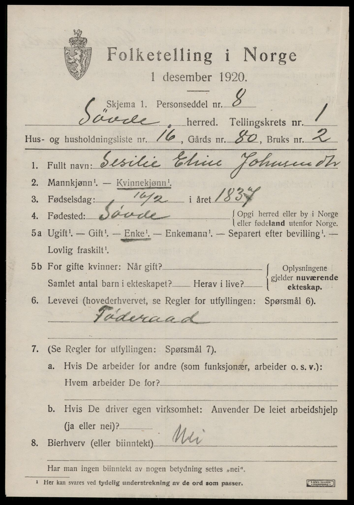 SAT, 1920 census for Syvde, 1920, p. 612