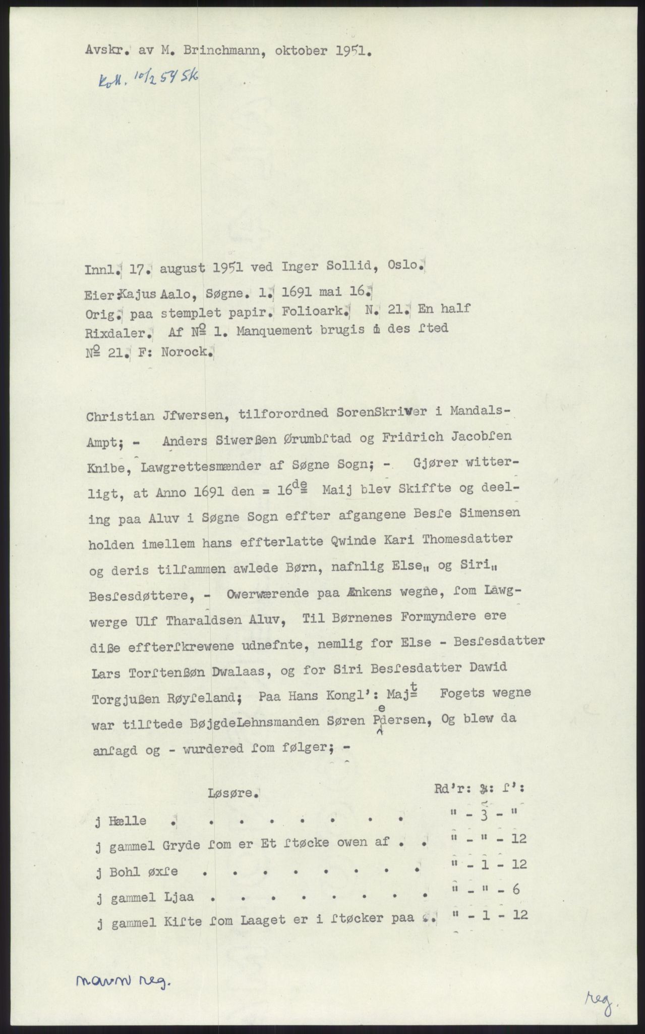 Samlinger til kildeutgivelse, Diplomavskriftsamlingen, AV/RA-EA-4053/H/Ha, p. 442