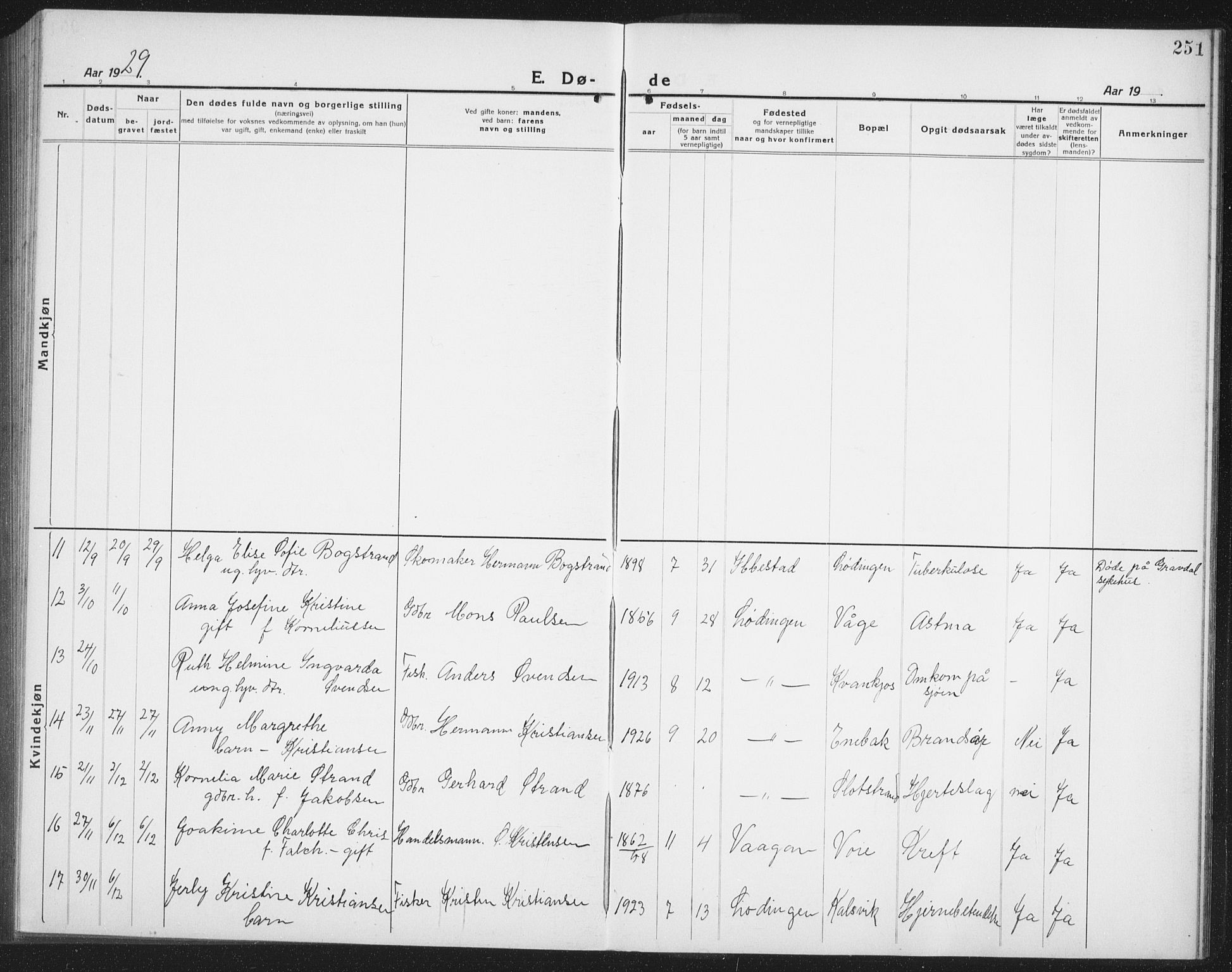 Ministerialprotokoller, klokkerbøker og fødselsregistre - Nordland, AV/SAT-A-1459/872/L1049: Parish register (copy) no. 872C05, 1920-1938, p. 251