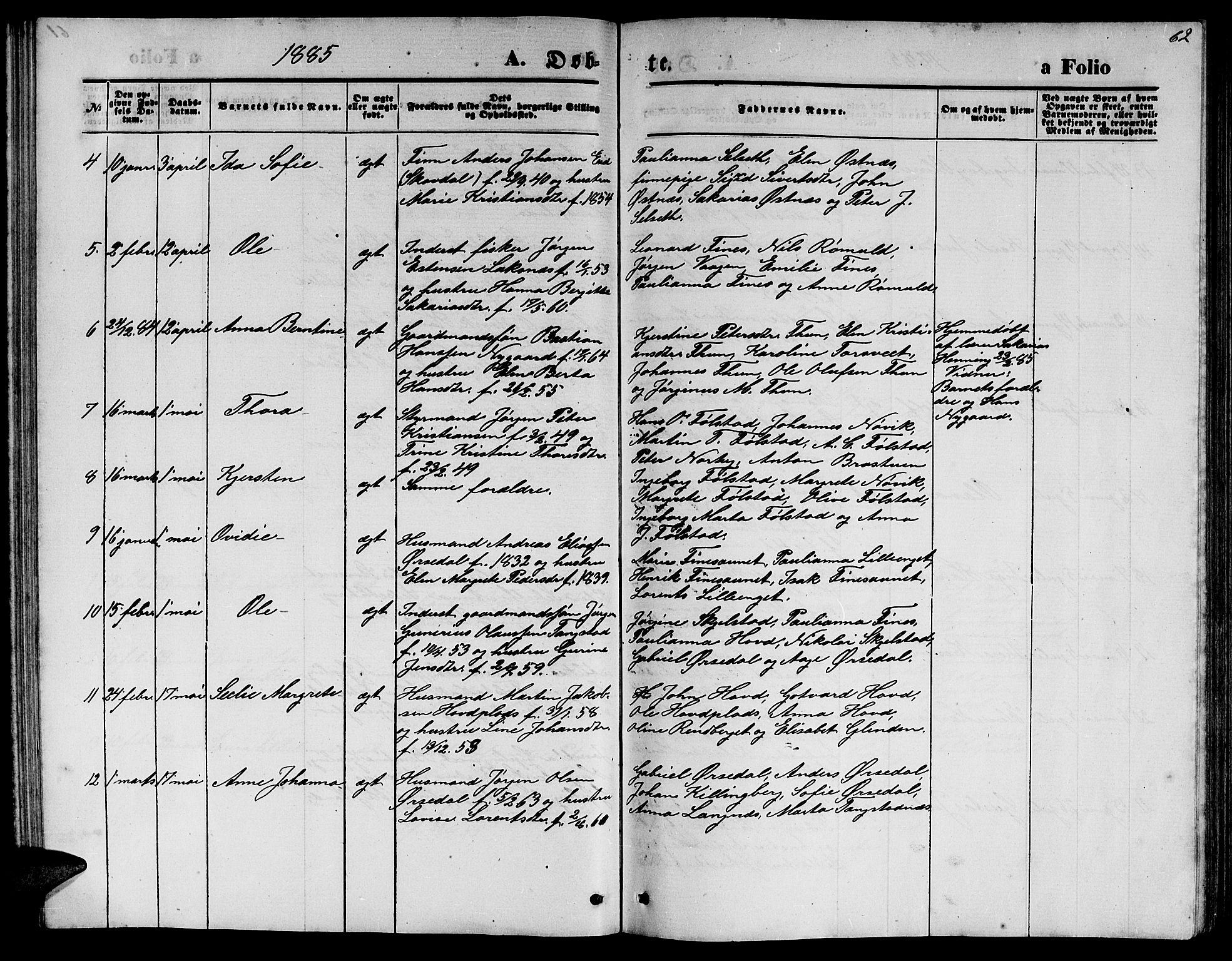 Ministerialprotokoller, klokkerbøker og fødselsregistre - Nord-Trøndelag, SAT/A-1458/744/L0422: Parish register (copy) no. 744C01, 1871-1885, p. 62