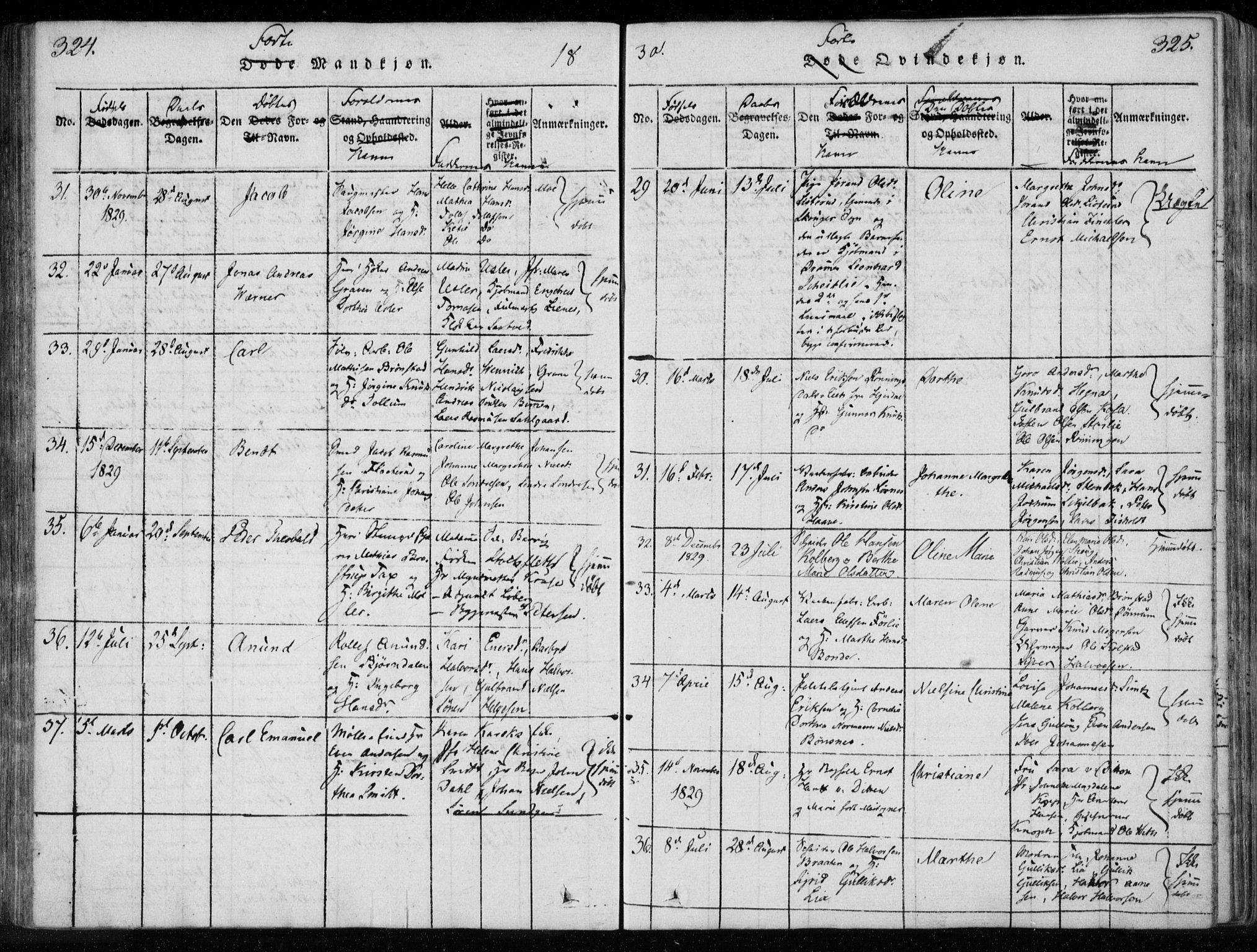 Kongsberg kirkebøker, AV/SAKO-A-22/F/Fa/L0008: Parish register (official) no. I 8, 1816-1839, p. 324-325