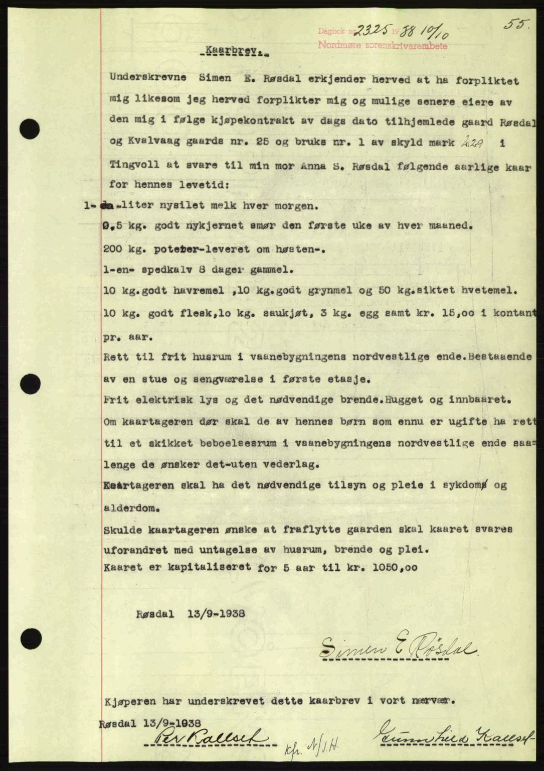 Nordmøre sorenskriveri, SAT/A-4132/1/2/2Ca: Mortgage book no. B84, 1938-1939, Diary no: : 2325/1938