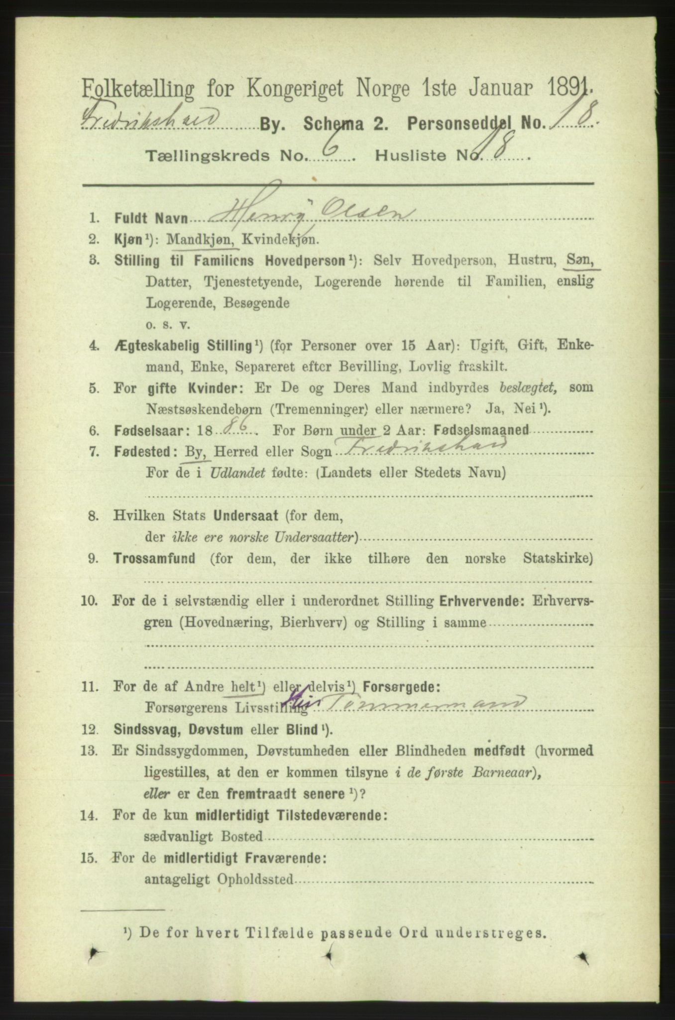 RA, 1891 census for 0101 Fredrikshald, 1891, p. 4807