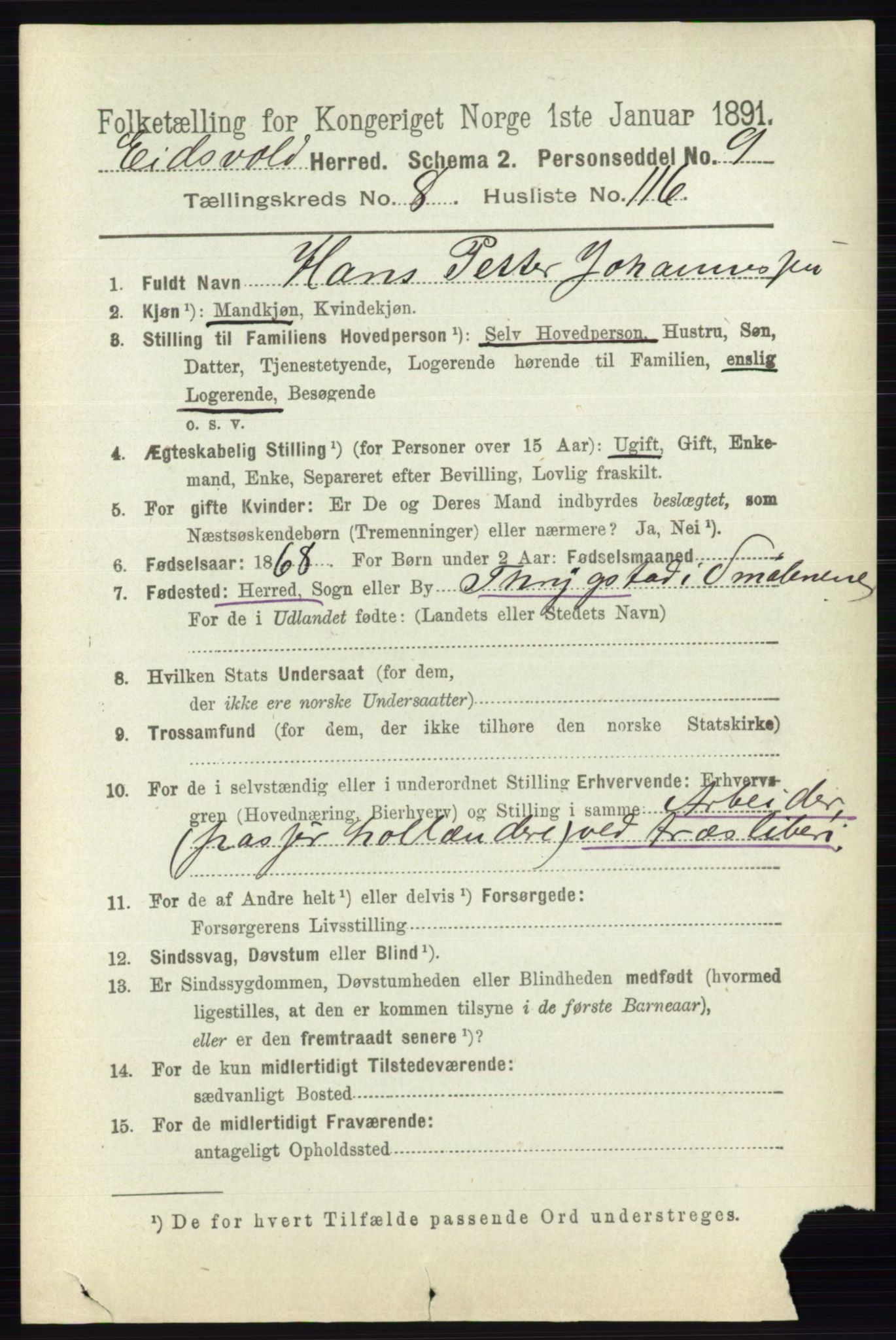 RA, 1891 census for 0237 Eidsvoll, 1891, p. 6030