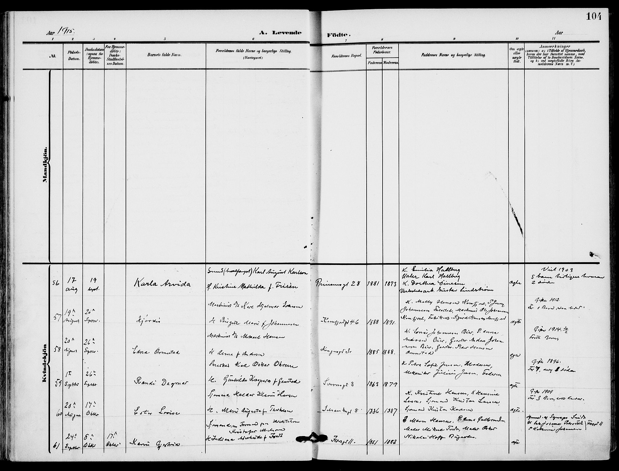 Sandefjord kirkebøker, AV/SAKO-A-315/F/Fa/L0005: Parish register (official) no. 5, 1906-1915, p. 104