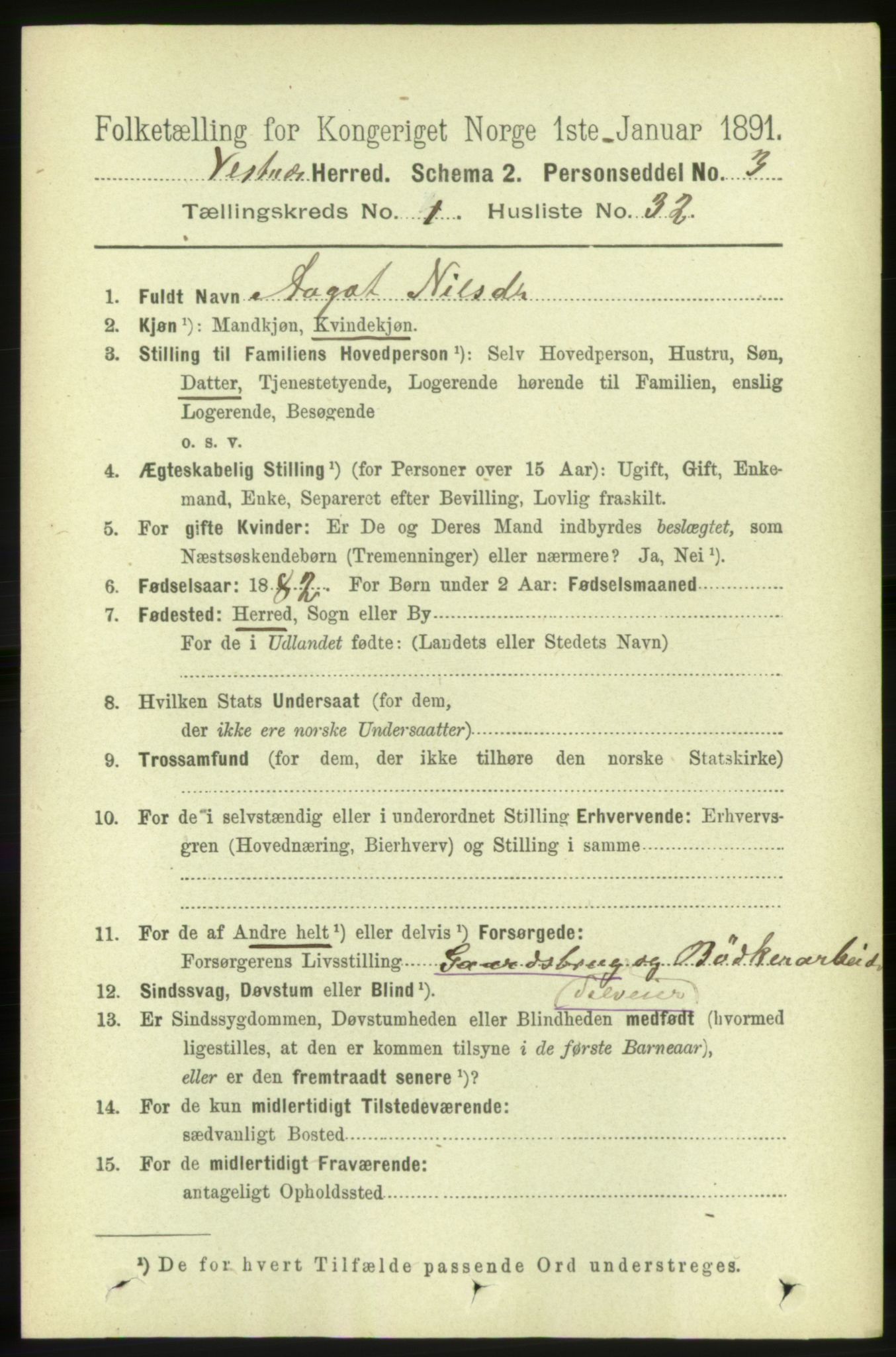 RA, 1891 census for 1535 Vestnes, 1891, p. 265