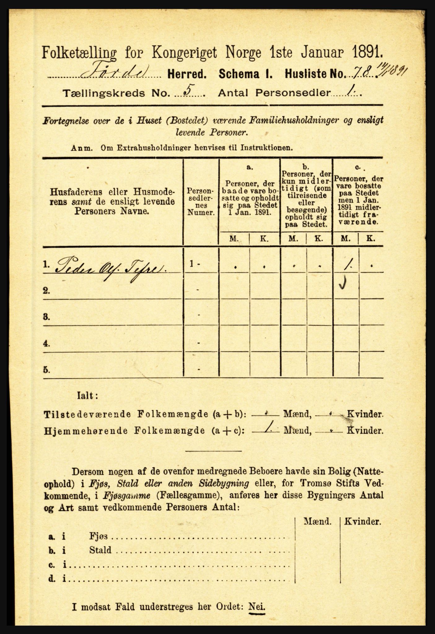 RA, 1891 census for 1432 Førde, 1891, p. 1431