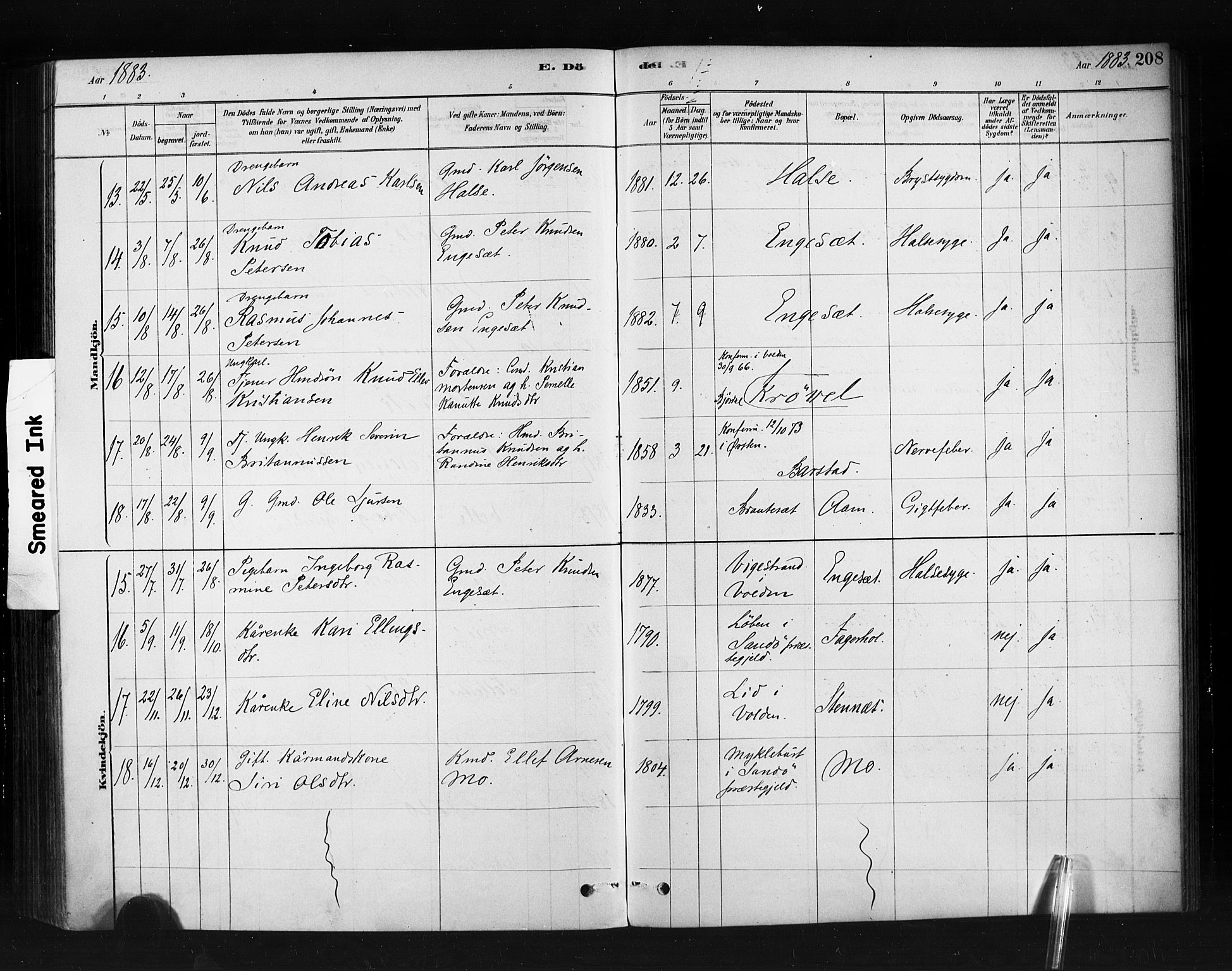 Ministerialprotokoller, klokkerbøker og fødselsregistre - Møre og Romsdal, AV/SAT-A-1454/513/L0176: Parish register (official) no. 513A03, 1877-1889, p. 208