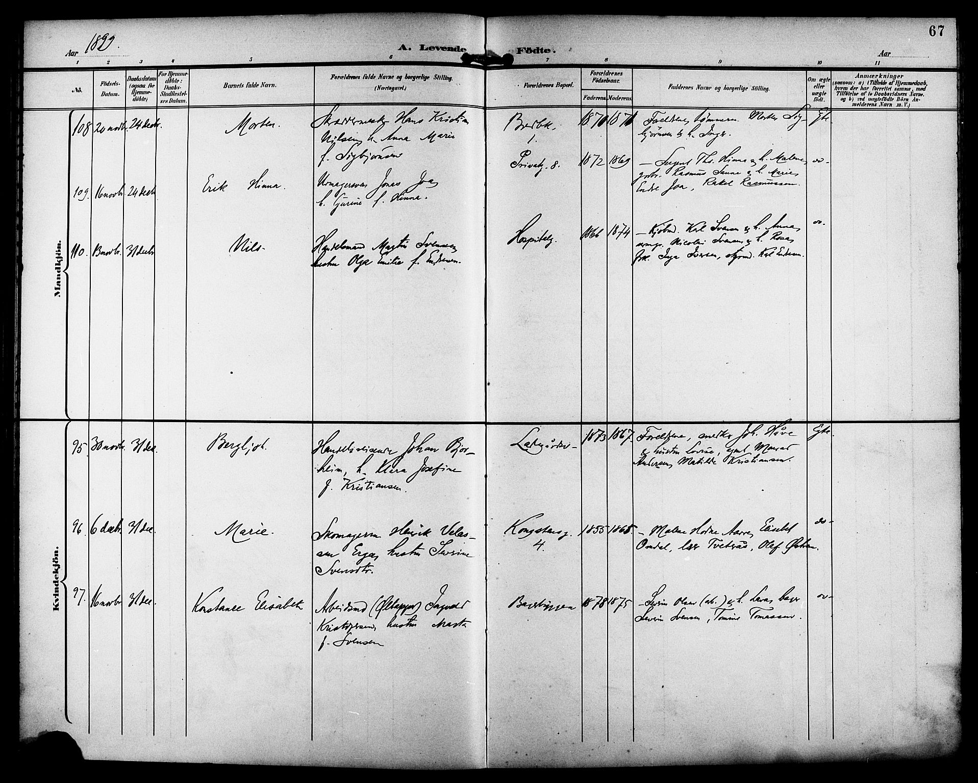 St. Petri sokneprestkontor, AV/SAST-A-101813/001/30/30BB/L0008: Parish register (copy) no. B 8, 1897-1905, p. 67