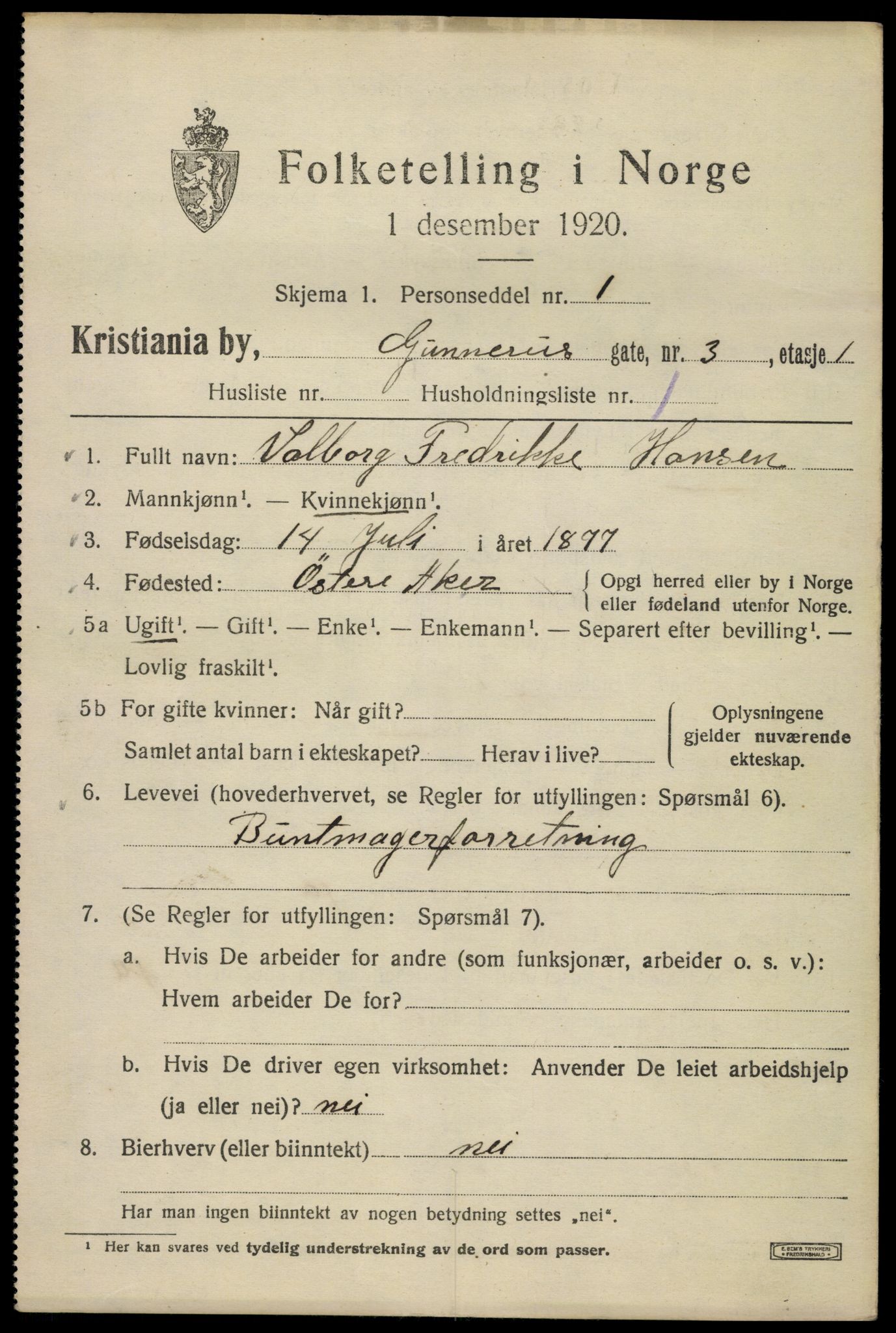 SAO, 1920 census for Kristiania, 1920, p. 261067