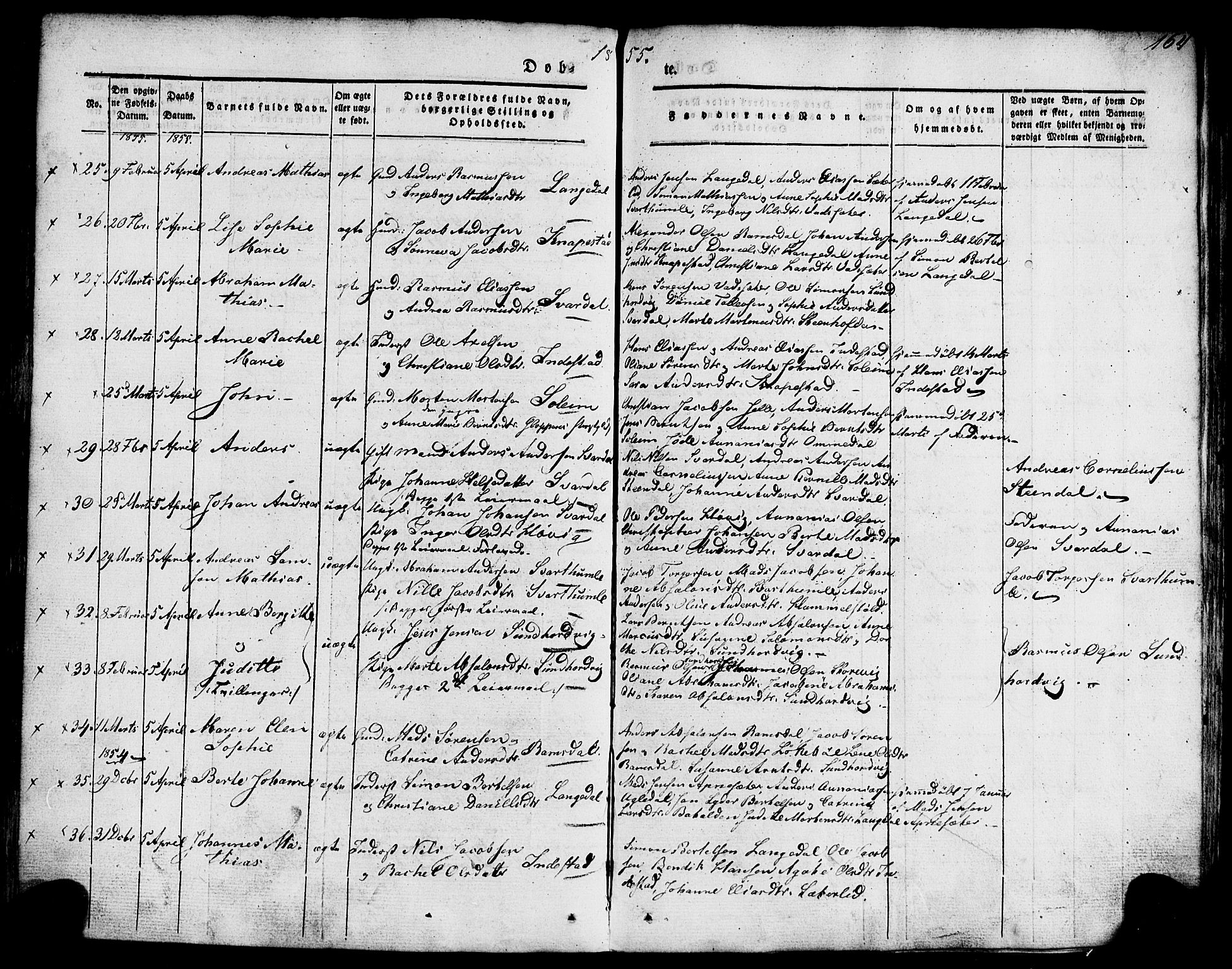 Kinn sokneprestembete, AV/SAB-A-80801/H/Haa/Haaa/L0005: Parish register (official) no. A 5, 1841-1857, p. 164