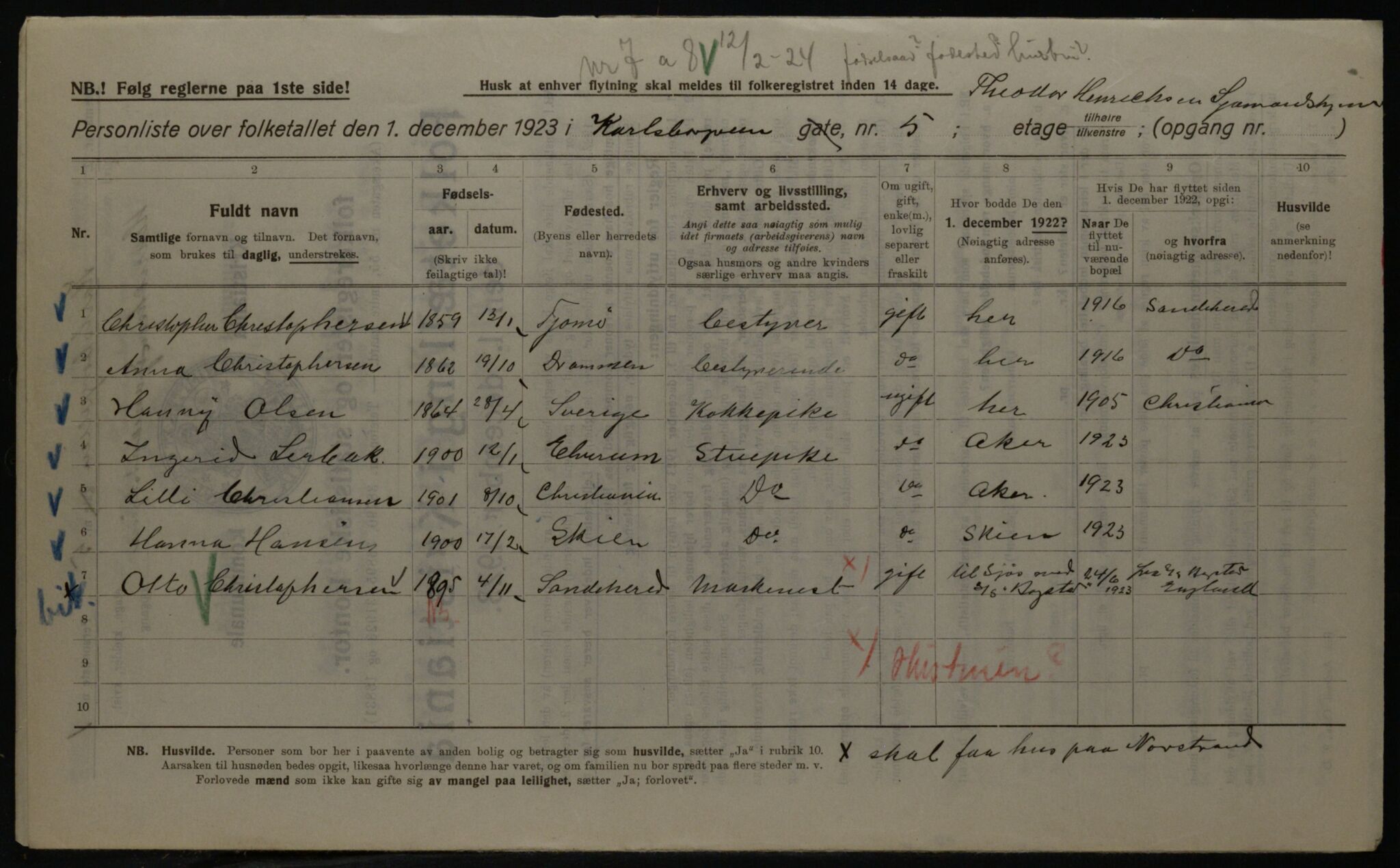 OBA, Municipal Census 1923 for Kristiania, 1923, p. 54620