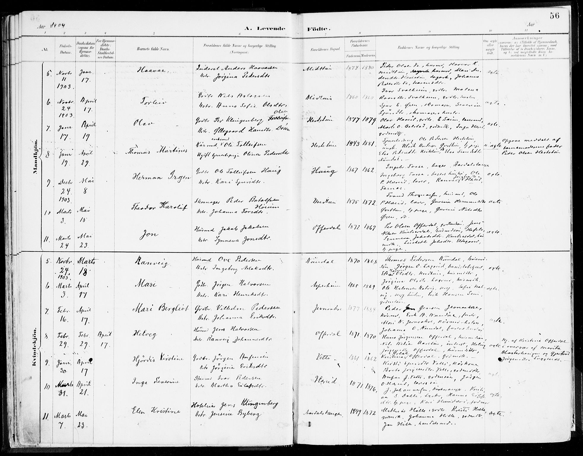 Årdal sokneprestembete, SAB/A-81701: Parish register (official) no. A 5, 1887-1917, p. 56