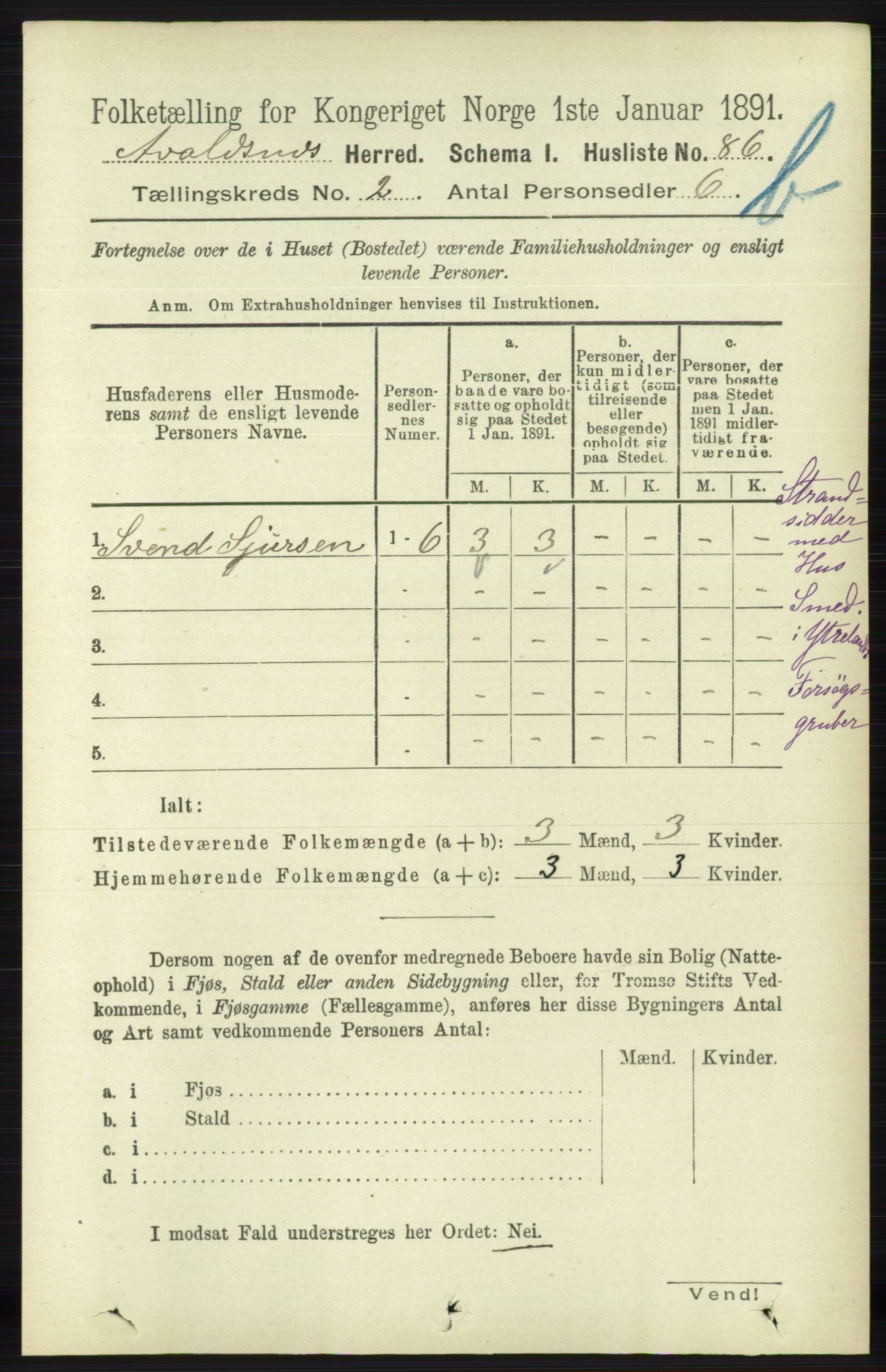 RA, 1891 census for 1147 Avaldsnes, 1891, p. 1975