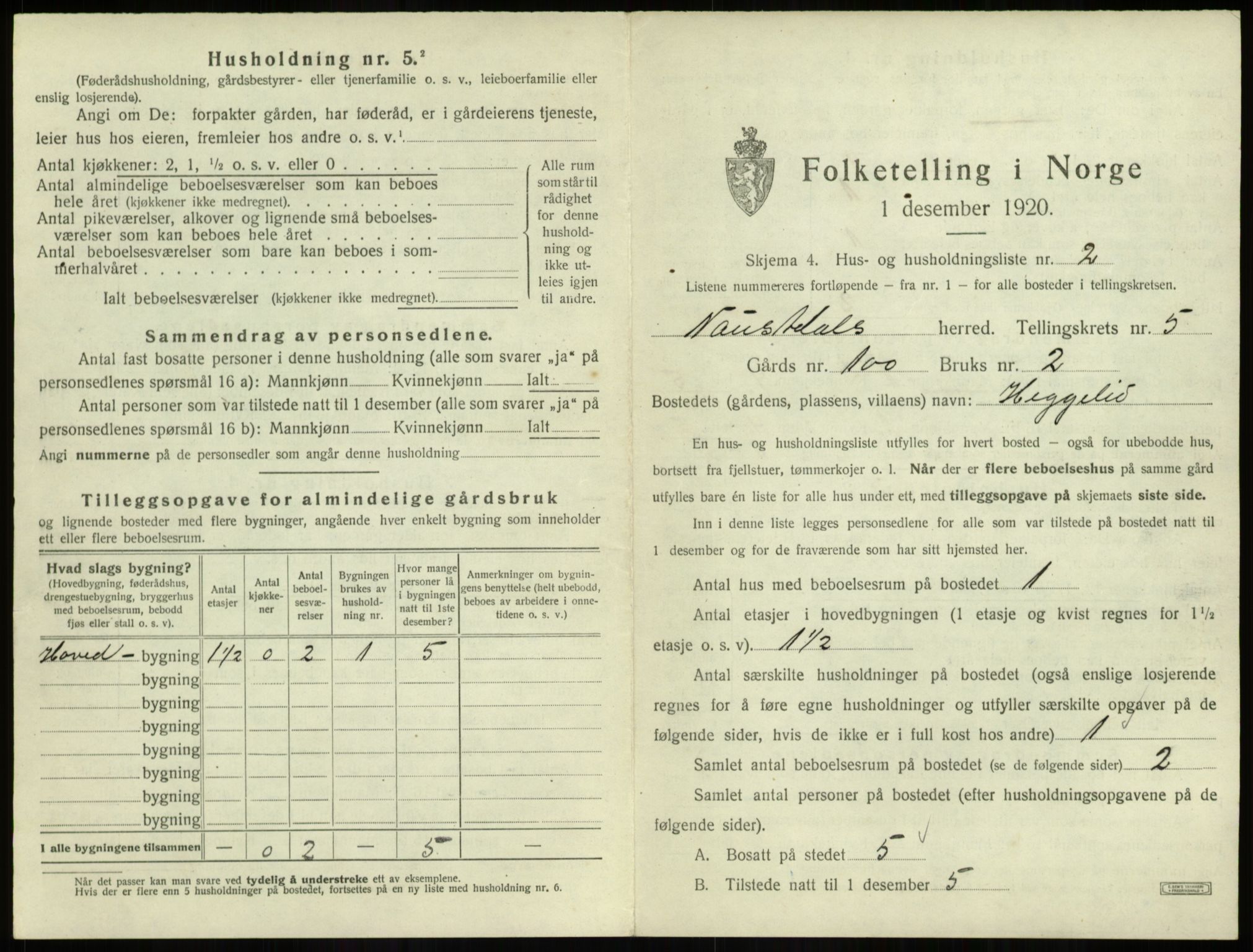 SAB, 1920 census for Naustdal, 1920, p. 395