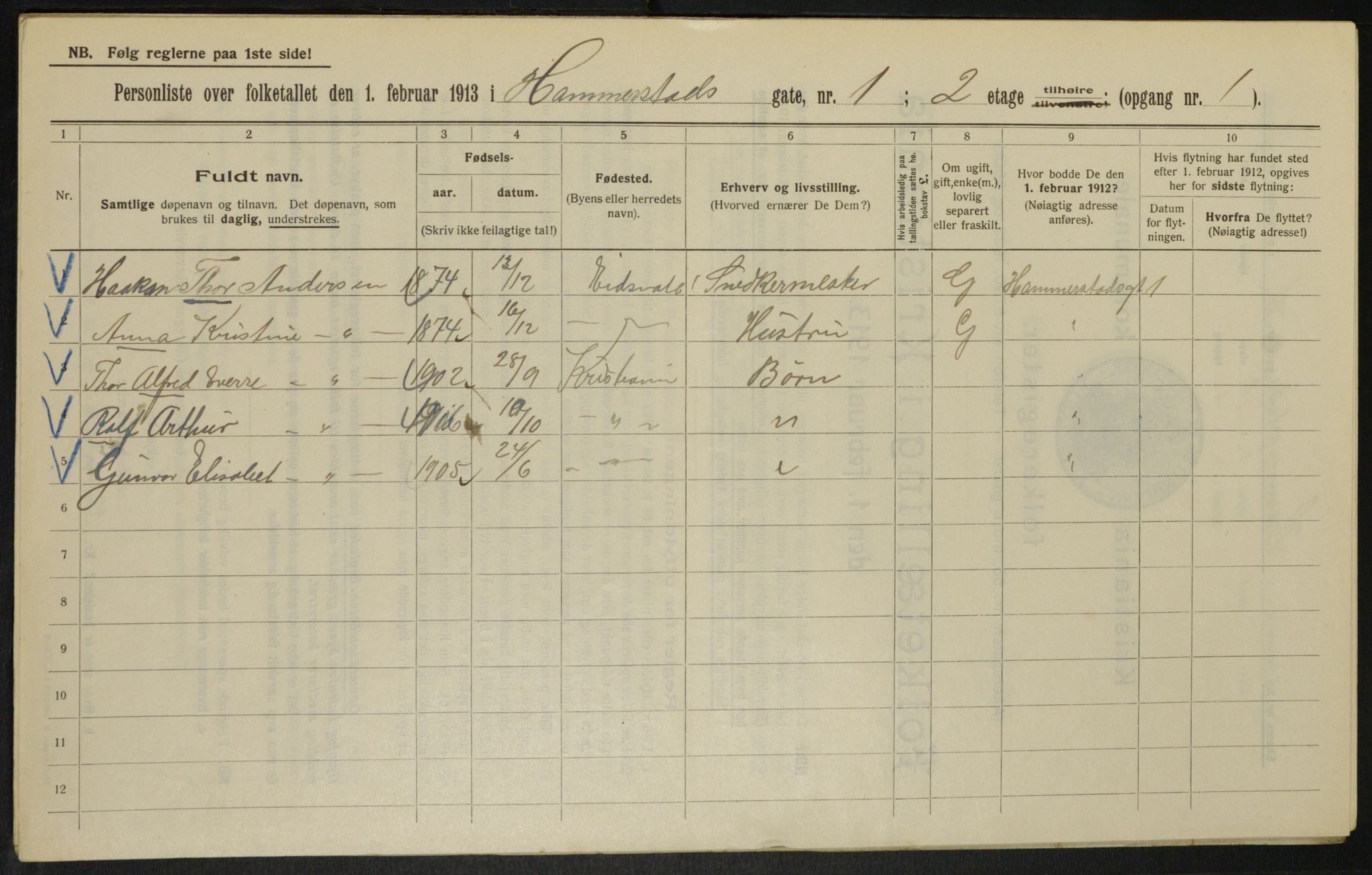 OBA, Municipal Census 1913 for Kristiania, 1913, p. 34586