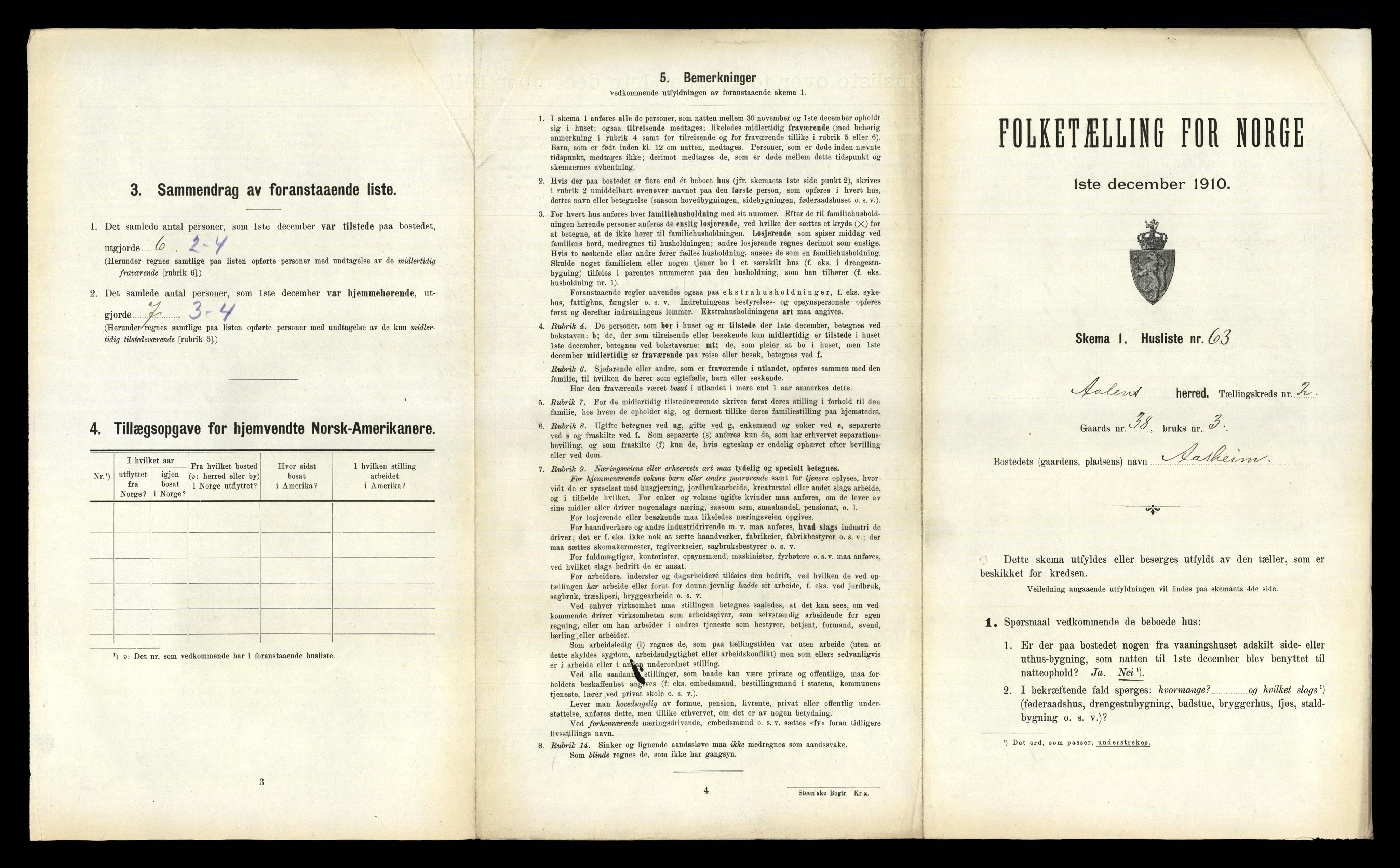 RA, 1910 census for Ålen, 1910, p. 227