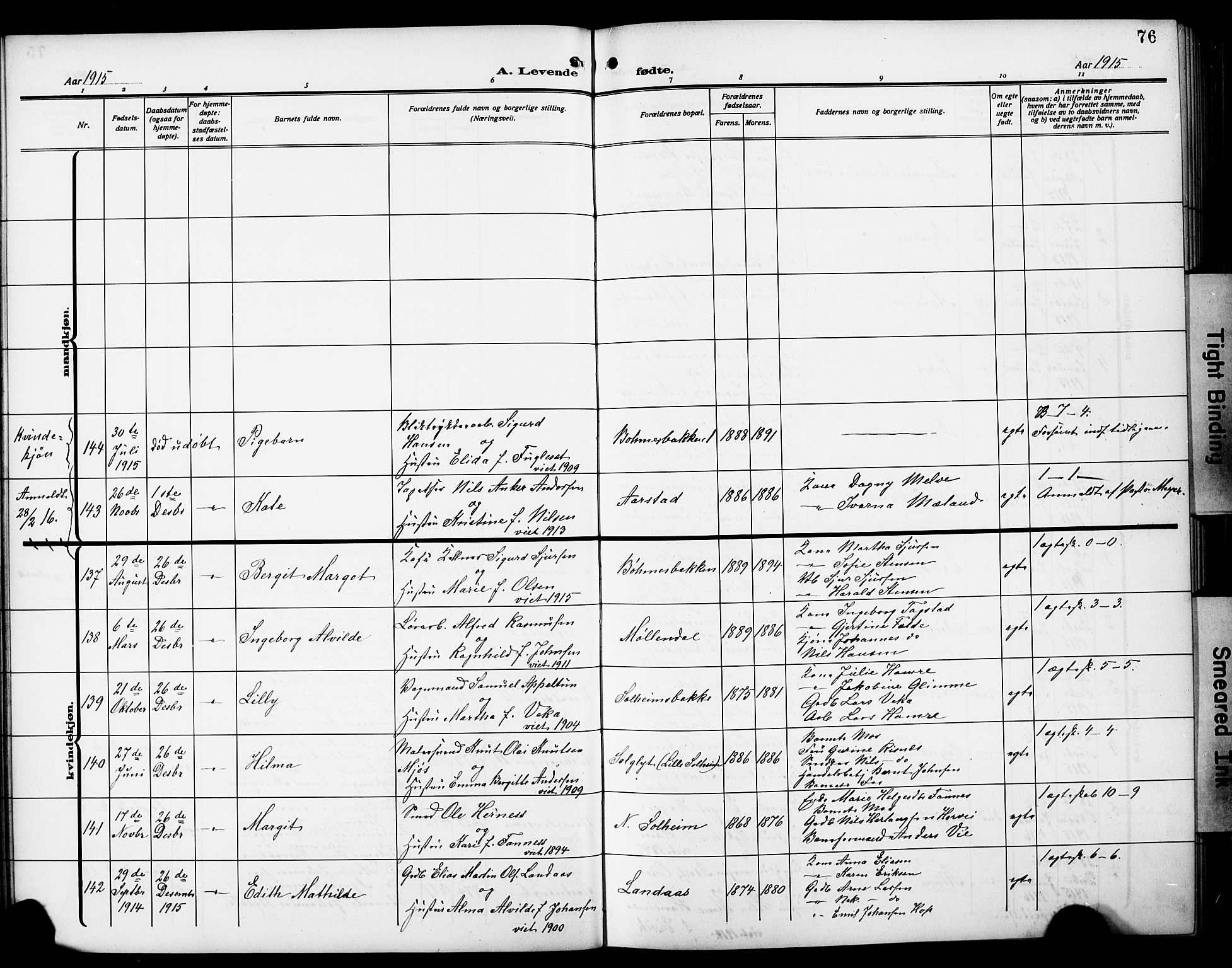 Årstad Sokneprestembete, AV/SAB-A-79301/H/Hab/L0003: Parish register (copy) no. A 3, 1912-1921, p. 76