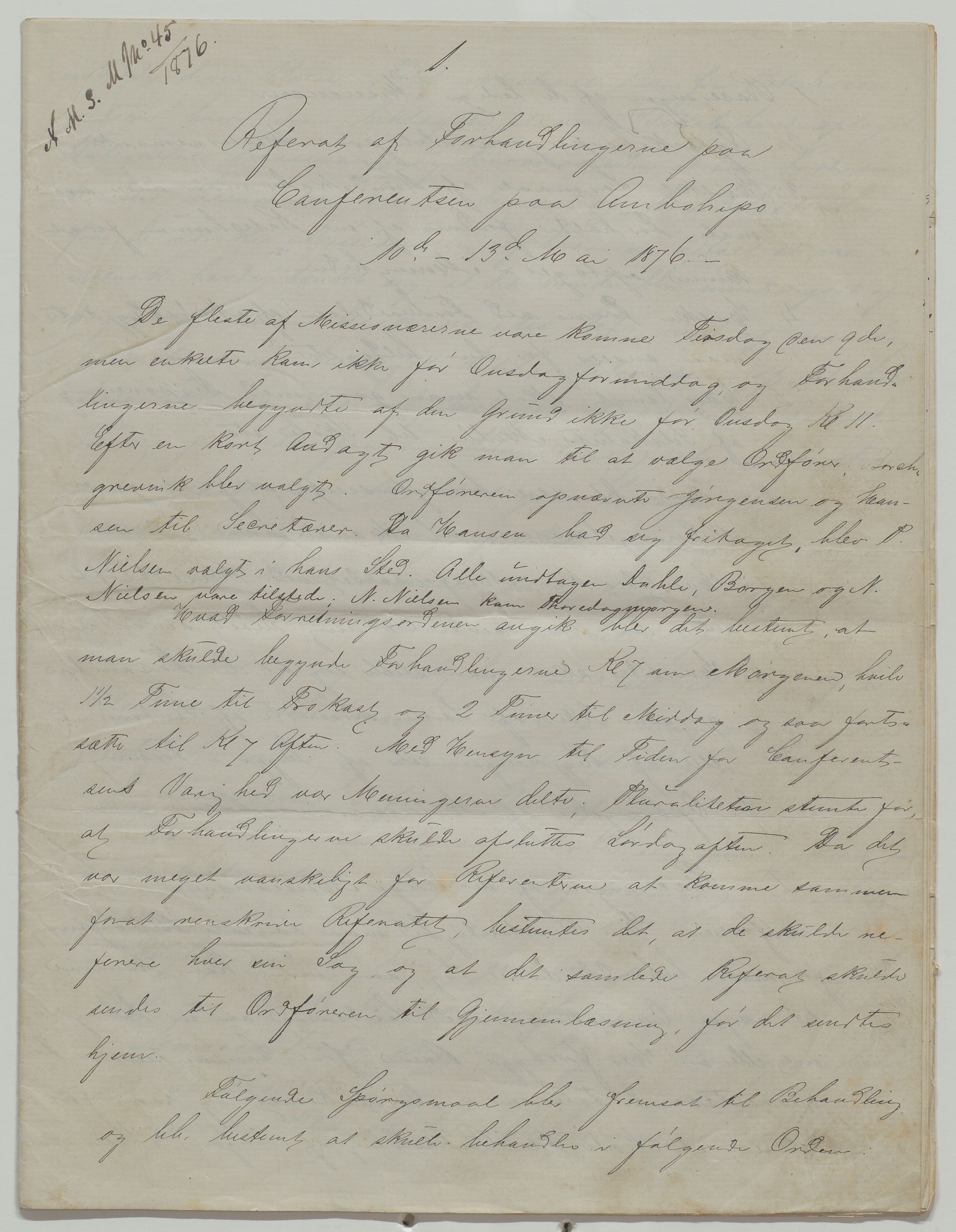 Det Norske Misjonsselskap - hovedadministrasjonen, VID/MA-A-1045/D/Da/Daa/L0035/0001: Konferansereferat og årsberetninger / Konferansereferat fra Madagaskar Innland., 1876