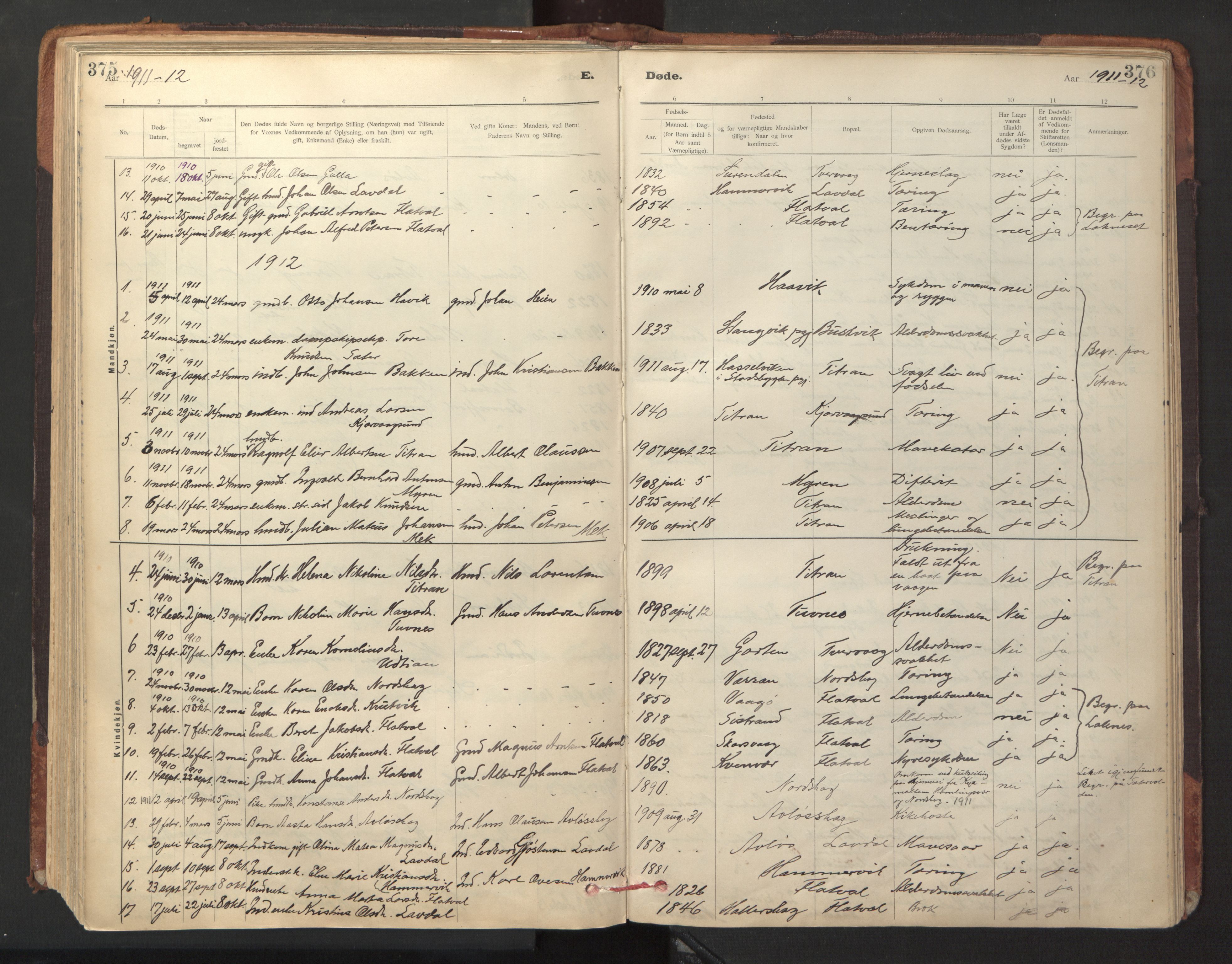 Ministerialprotokoller, klokkerbøker og fødselsregistre - Sør-Trøndelag, SAT/A-1456/641/L0596: Parish register (official) no. 641A02, 1898-1915, p. 375-376