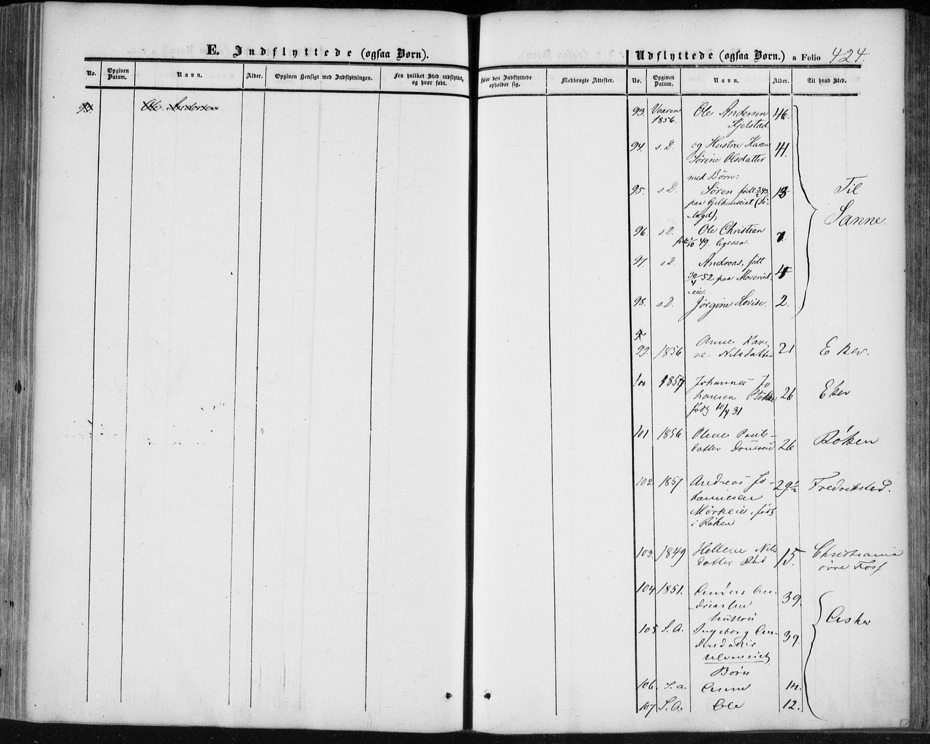 Lier kirkebøker, SAKO/A-230/F/Fa/L0012: Parish register (official) no. I 12, 1854-1864, p. 424