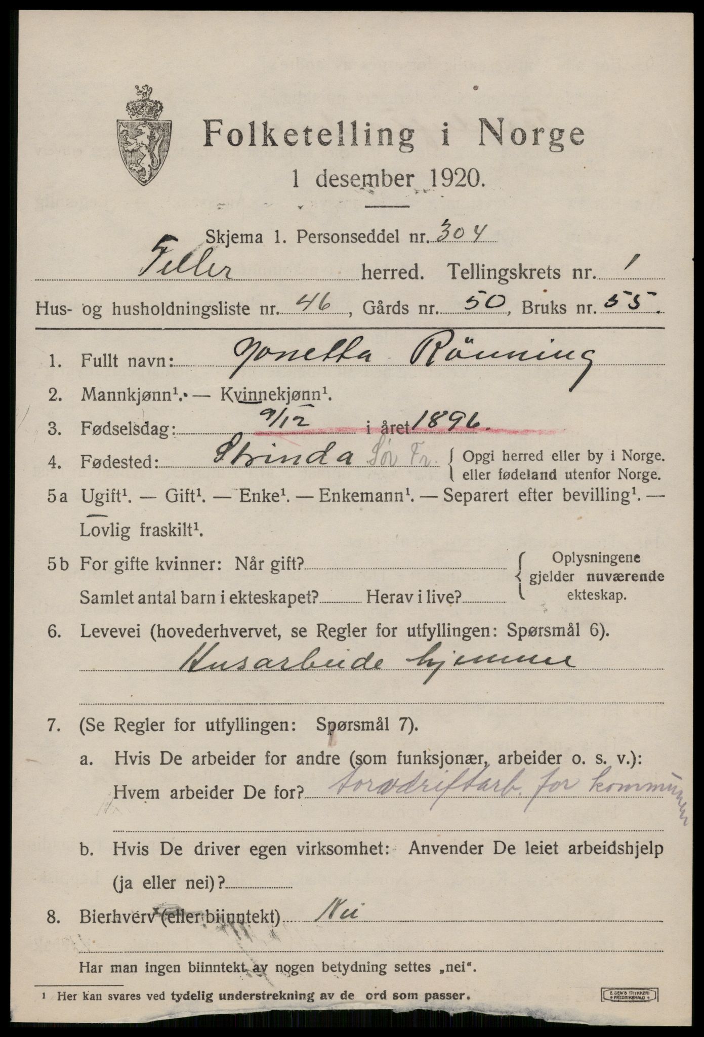 SAT, 1920 census for Tiller, 1920, p. 975