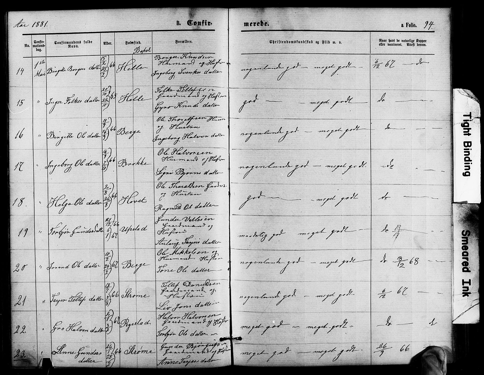 Valle sokneprestkontor, AV/SAK-1111-0044/F/Fb/Fbb/L0002: Parish register (copy) no. B 2, 1875-1921, p. 94