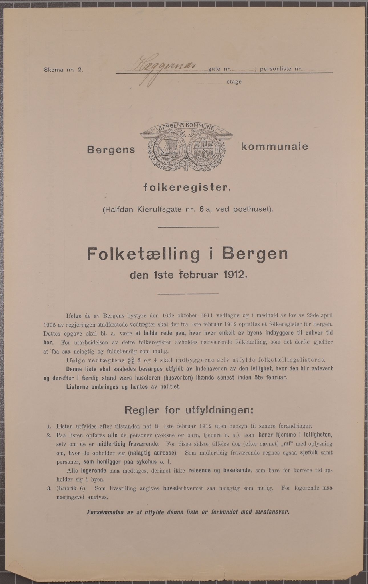 SAB, Municipal Census 1912 for Bergen, 1912, p. 1964