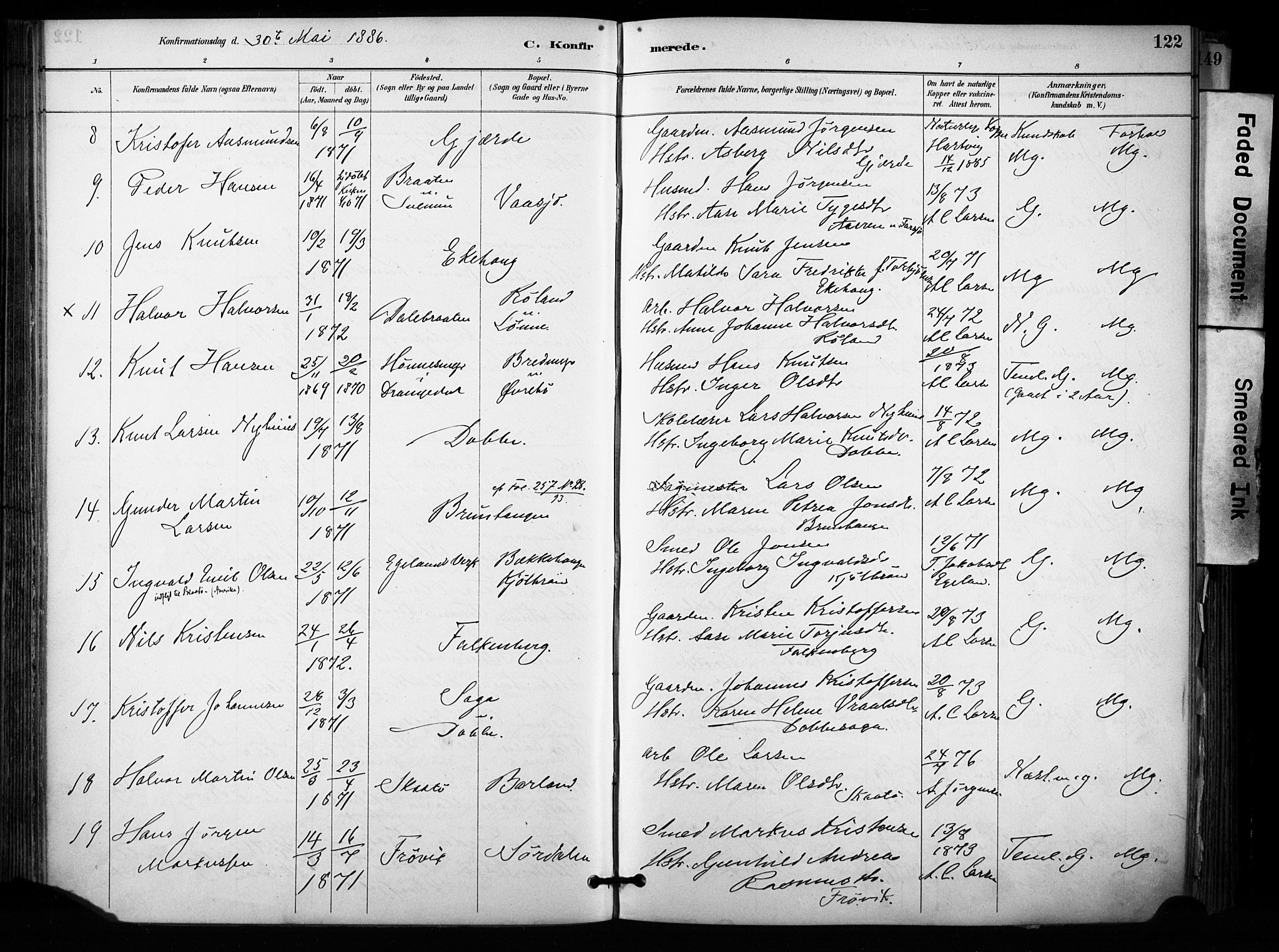Sannidal kirkebøker, SAKO/A-296/F/Fa/L0015: Parish register (official) no. 15, 1884-1899, p. 122
