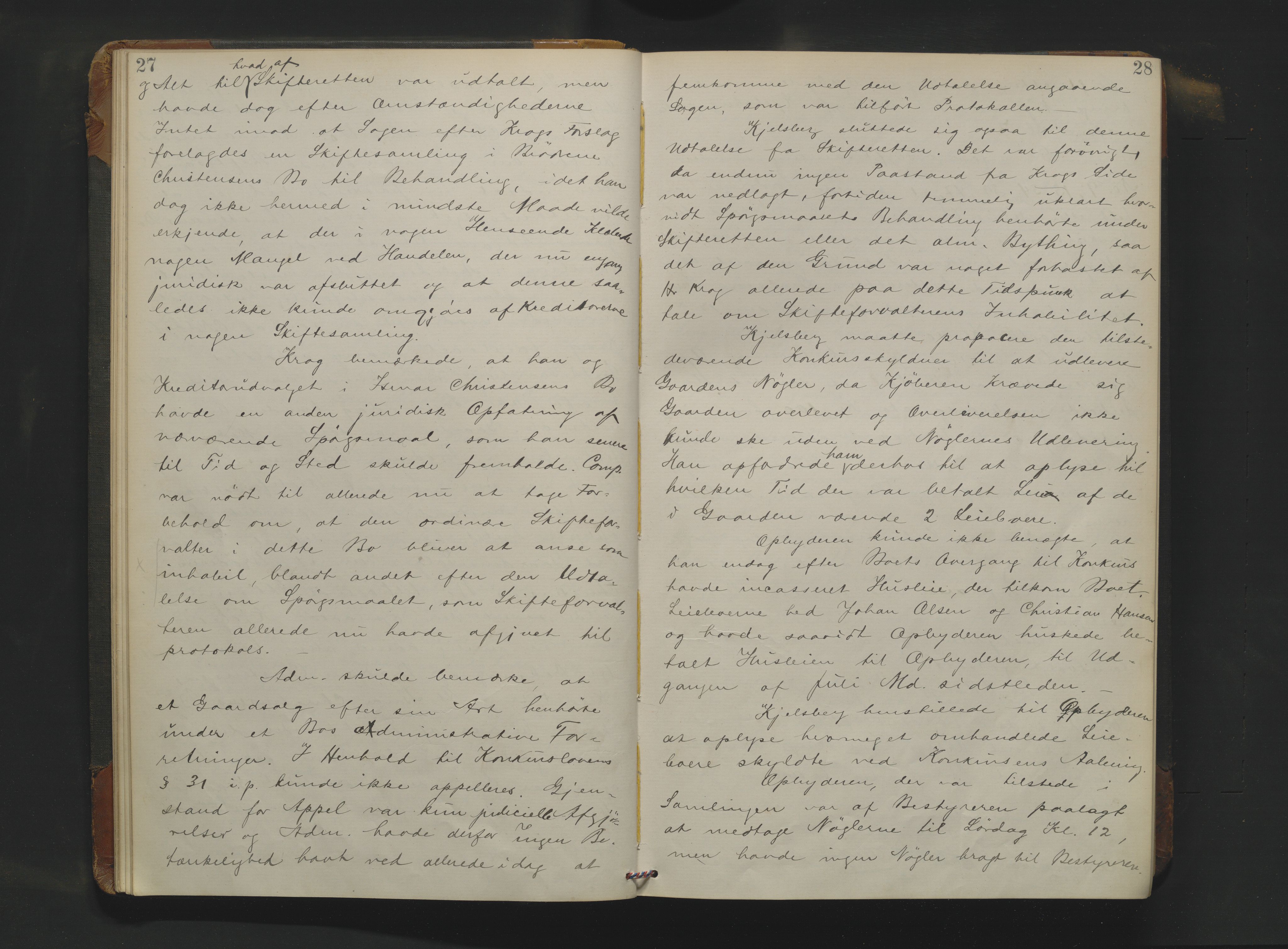 Drammen byfogd, AV/SAKO-A-222/H/Hb/Hbc/L0019: Skifteforhandlingsprotokoll. - Drammen., 1900-1902, p. 27-28