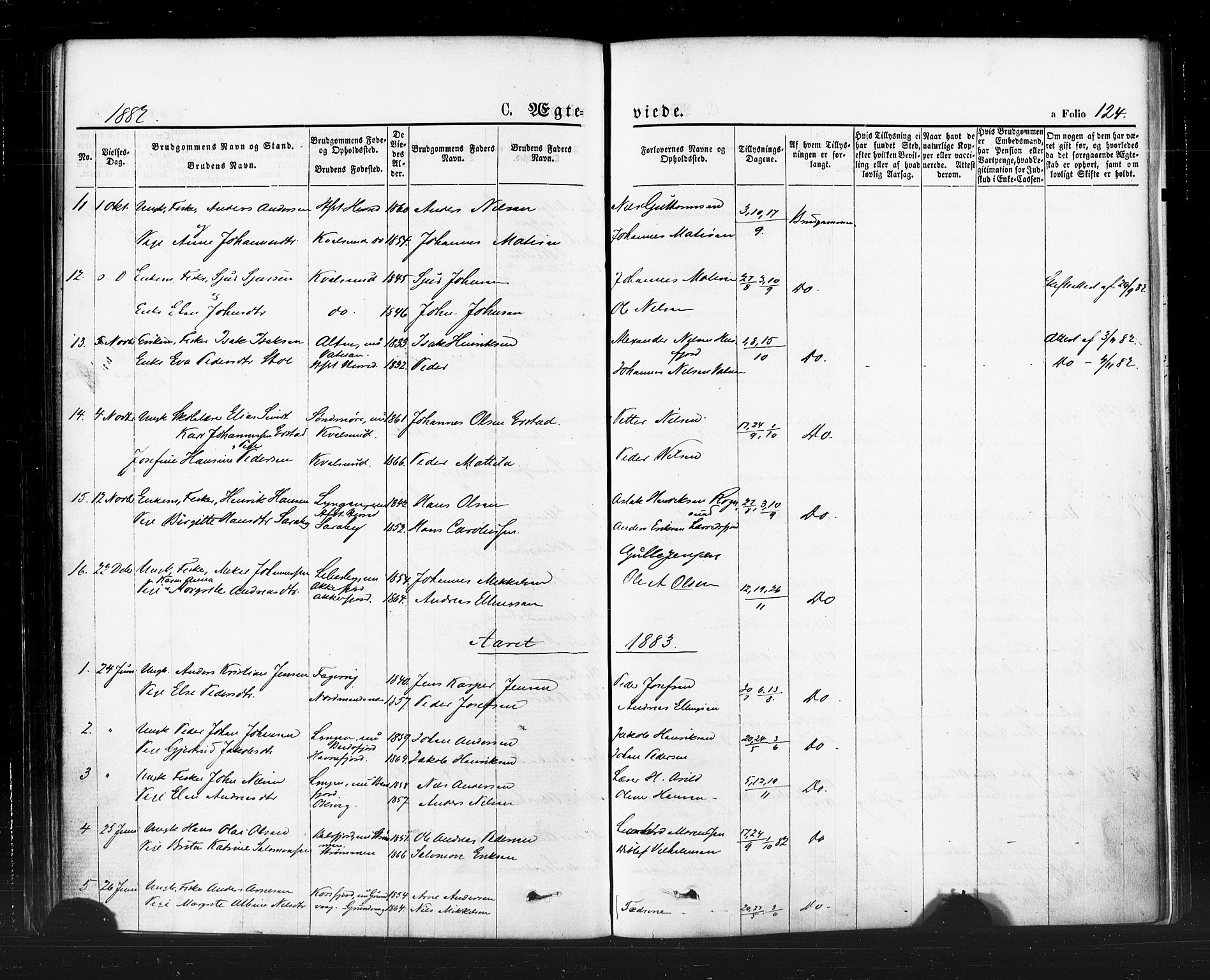 Hammerfest sokneprestkontor, SATØ/S-1347/H/Ha/L0007.kirke: Parish register (official) no. 7, 1869-1884, p. 124